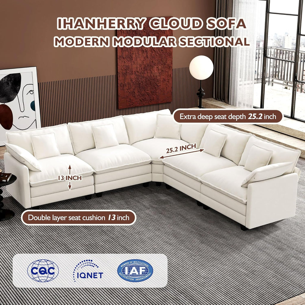 ihanherry 146-inch U-shaped modern sofa modular area cloud sofa wourant