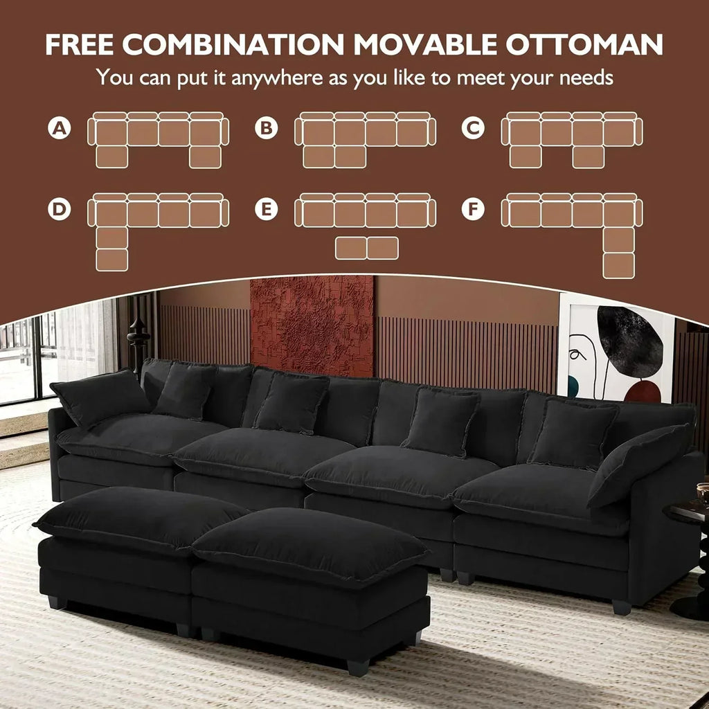 111.4 Inch L Shaped Modern Sofa Modular Cloud Sofa with Ottoman 4 Seater Chenille Deep Seat Sofa wourant