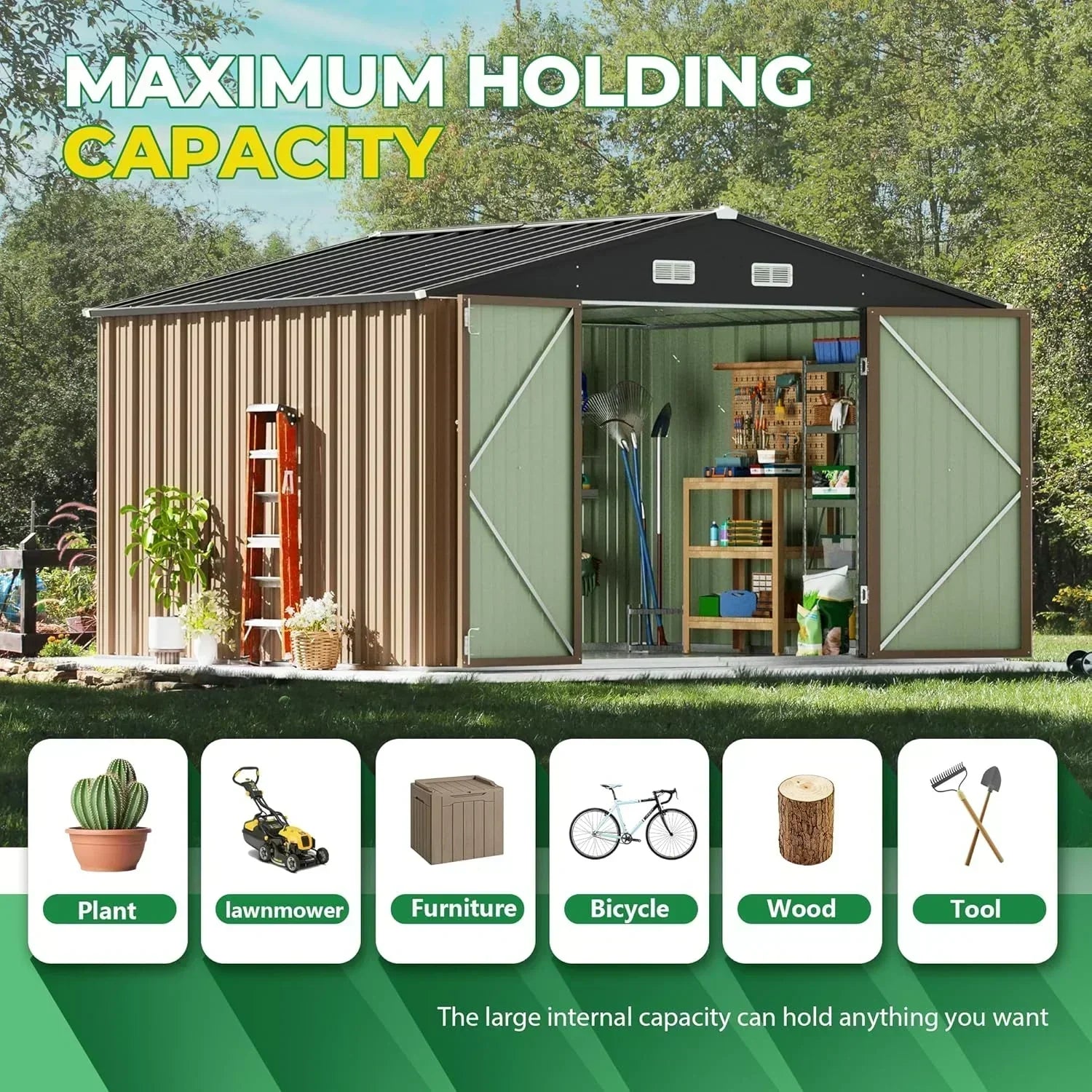 Devoko Outdoor Storage Shed Lockable Metal Garden Shed Steel Anti-Corrosion Storage House wourant