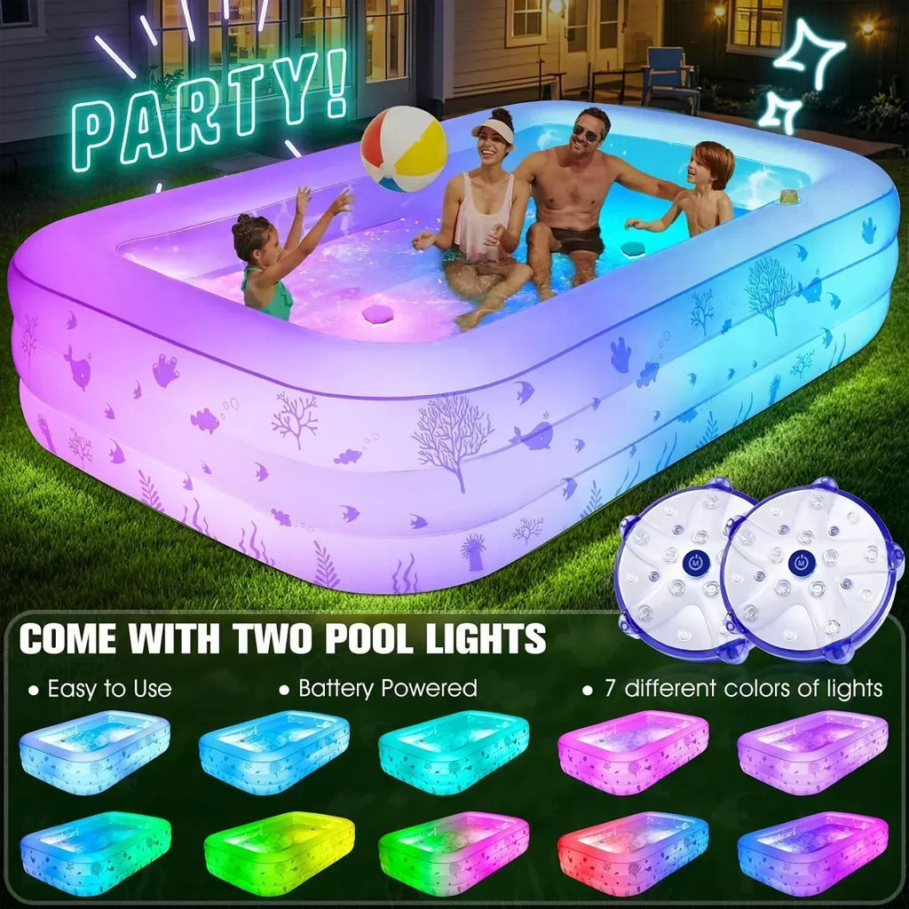 Inflatable Pool with Seat and Pool Lights Durable Thickened Large Size Family Inflatable Pools wourant