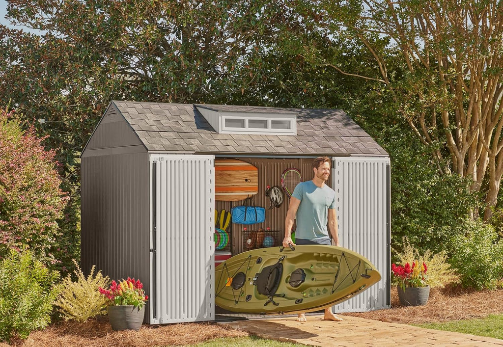Rubbermaid Resin Outdoor Storage Shed With Floor Weather Resistant Gray Organization for Home wourant