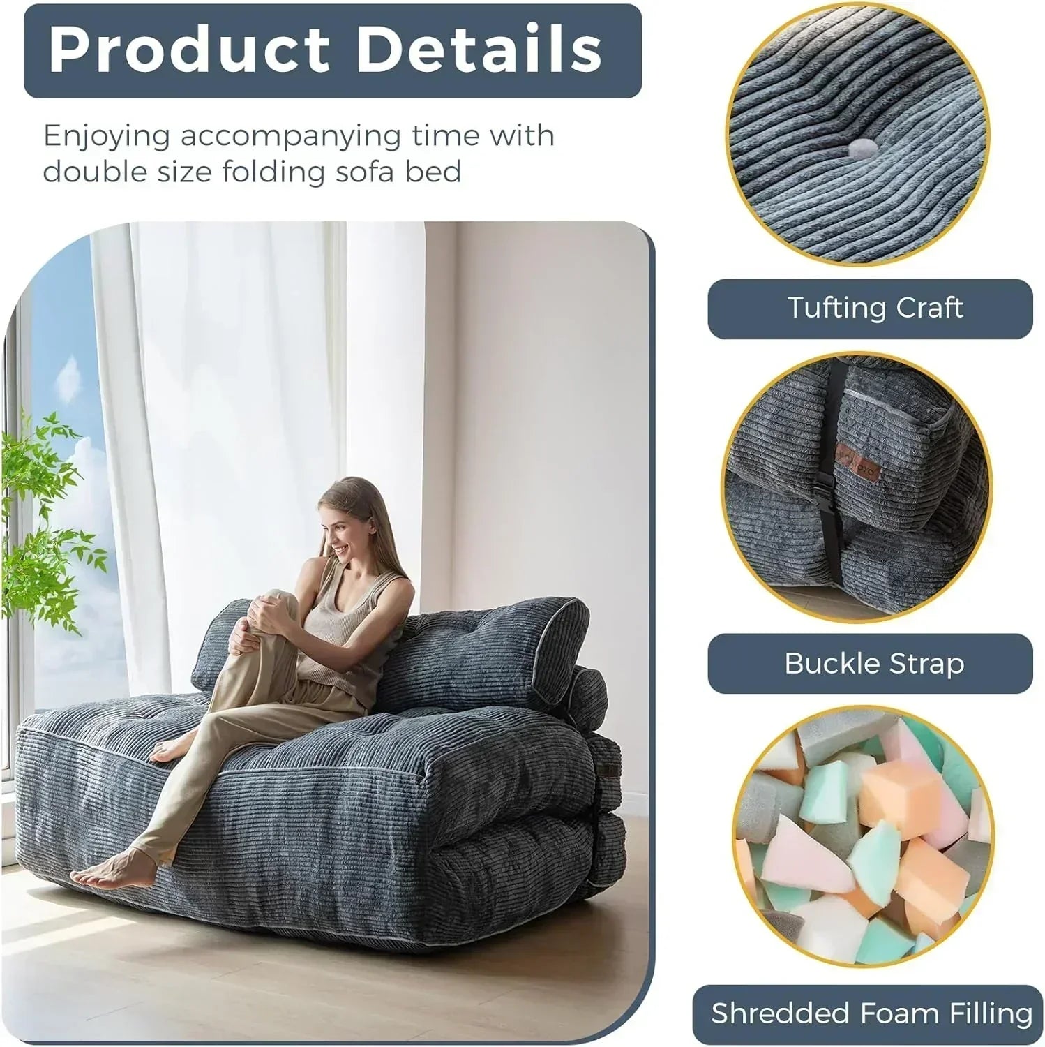 MAXYOYO Folding Sofa Bed Convertible Sleeper Chair with Pillow Foldable Mattress with Back Support wourant