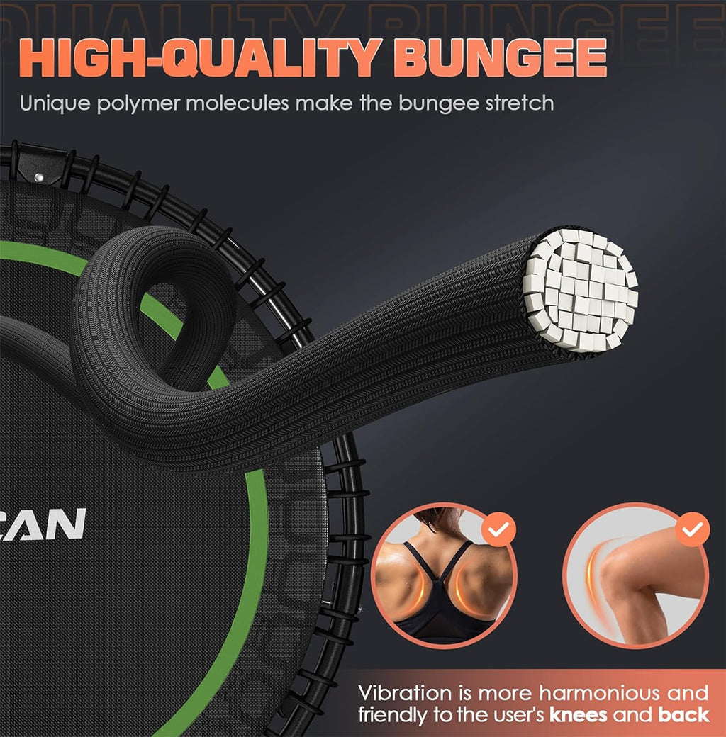 BCAN 450/550 LBS Foldable Mini Trampoline Fitness Trampoline Bungees Adjustable Foam Handle wourant