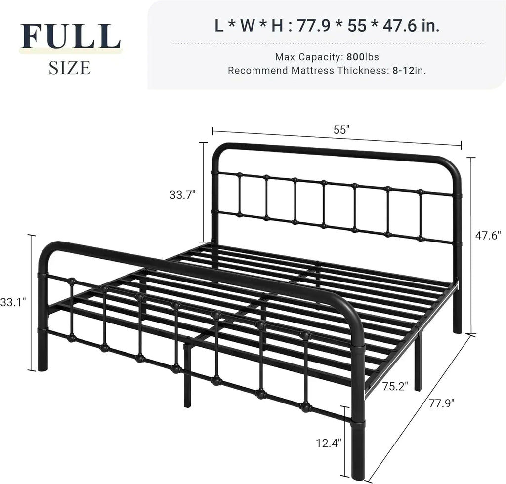 Allewie Queen Size Metal Platform Bed Frame with Victorian Style Wrought Iron-Art Headboard wourant