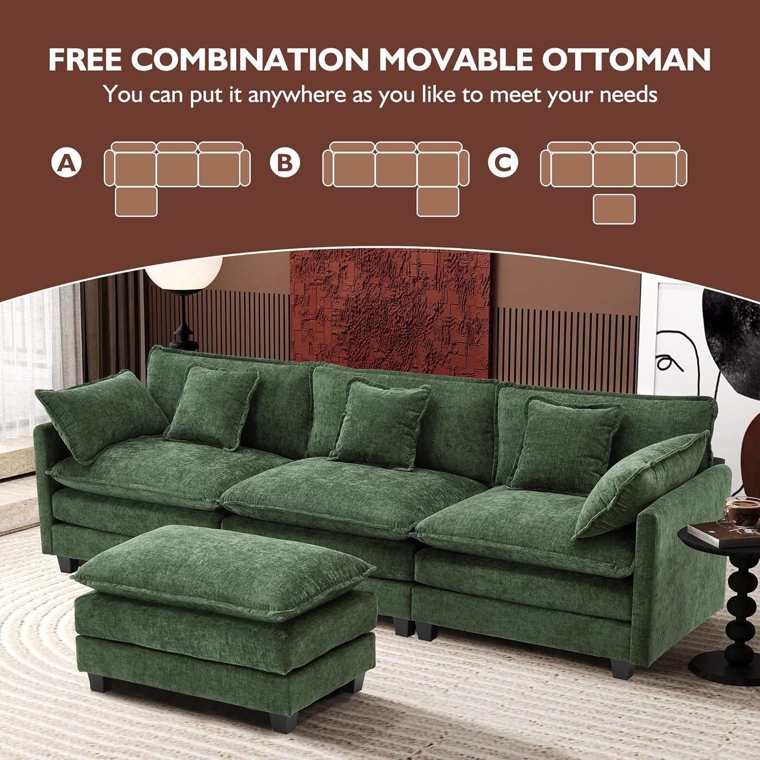 ihanherry 146-inch U-shaped modern sofa modular area cloud sofa wourant