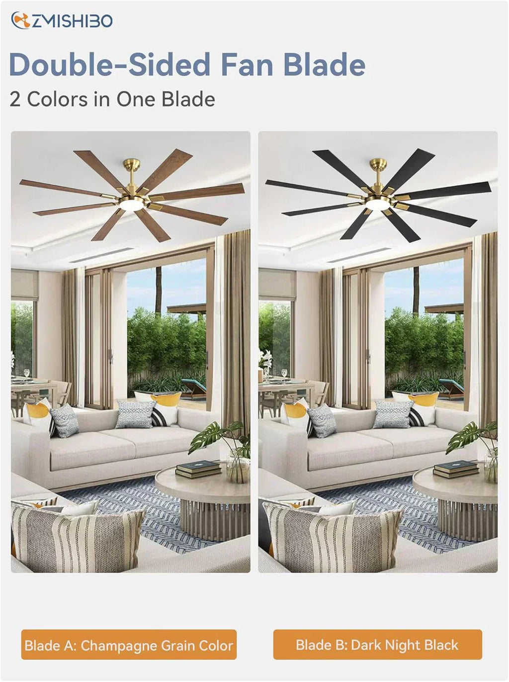 Zmishibo 72-inch large ceiling fan with lighting and remote indoor/outdoor wourant