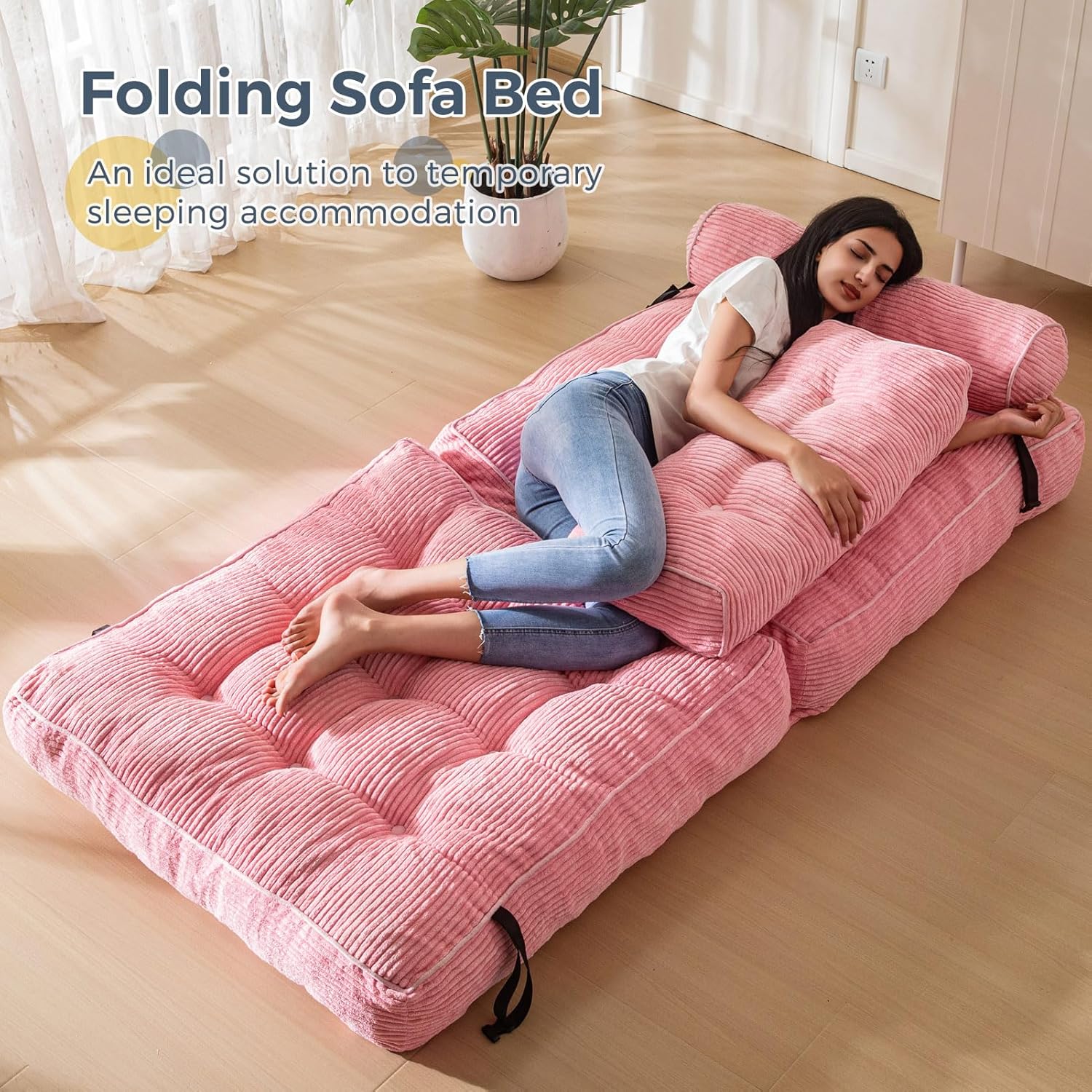 MAXYOYO Folding Sofa Bed Convertible Sleeper Chair with Pillow Foldable Mattress with Back Support wourant