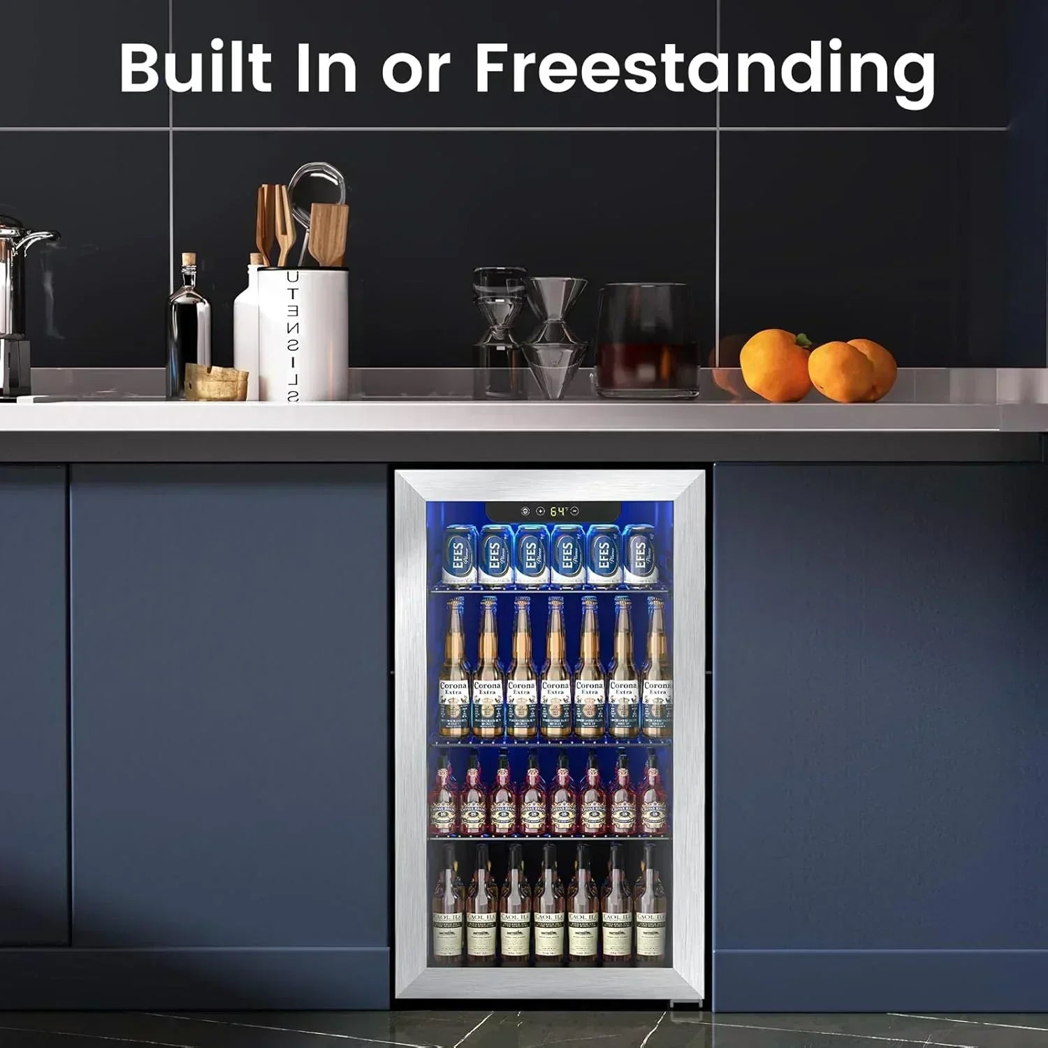 Mini Fridge 130 Can Beverage Refrigerator Cooler Drink Fridge Adjustable Temperature Control wourant