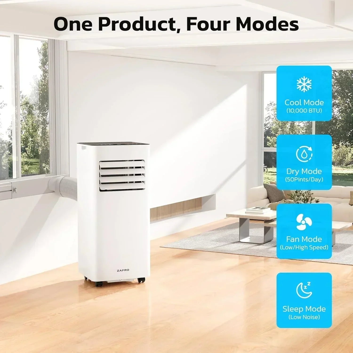 ZAFRO 8,000 BTU Portable Air Conditioners 4 Modes Portable AC Unit with Fast Cooling wourant