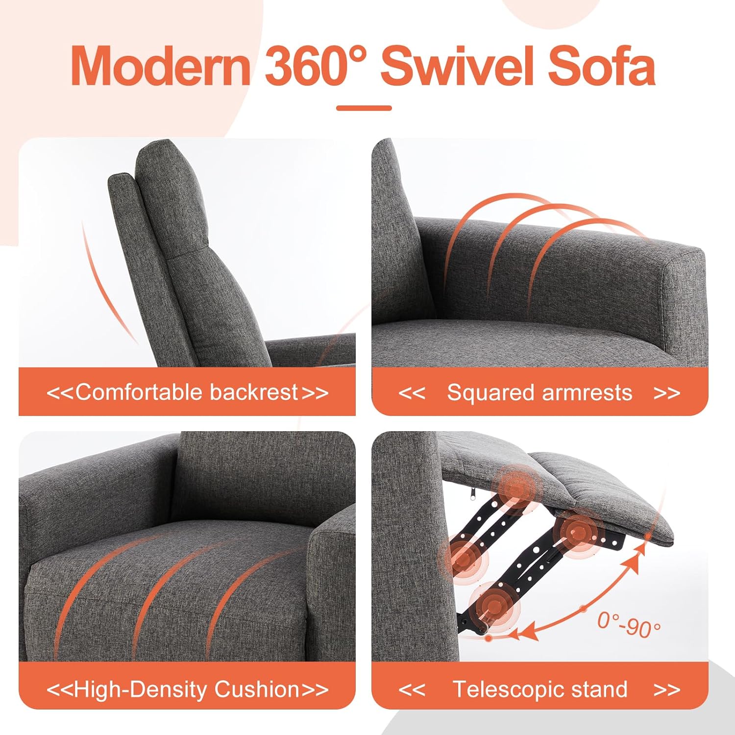 Sweet and crisp rocking chair 360 degree rotating recliner with sliding function wourant