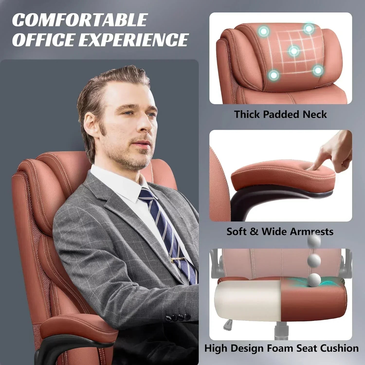 Office Chair Large High-Foot Computer Desk Chair Chair Lumbar Support Rotating Computer Chair wourant