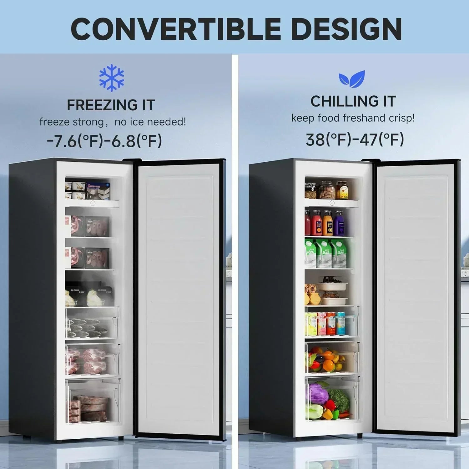 BANGSON Upright Freezer 7.0 Cu.ft Stand Up Freezer Convertible Upright Freezer/Refrigerator wourant