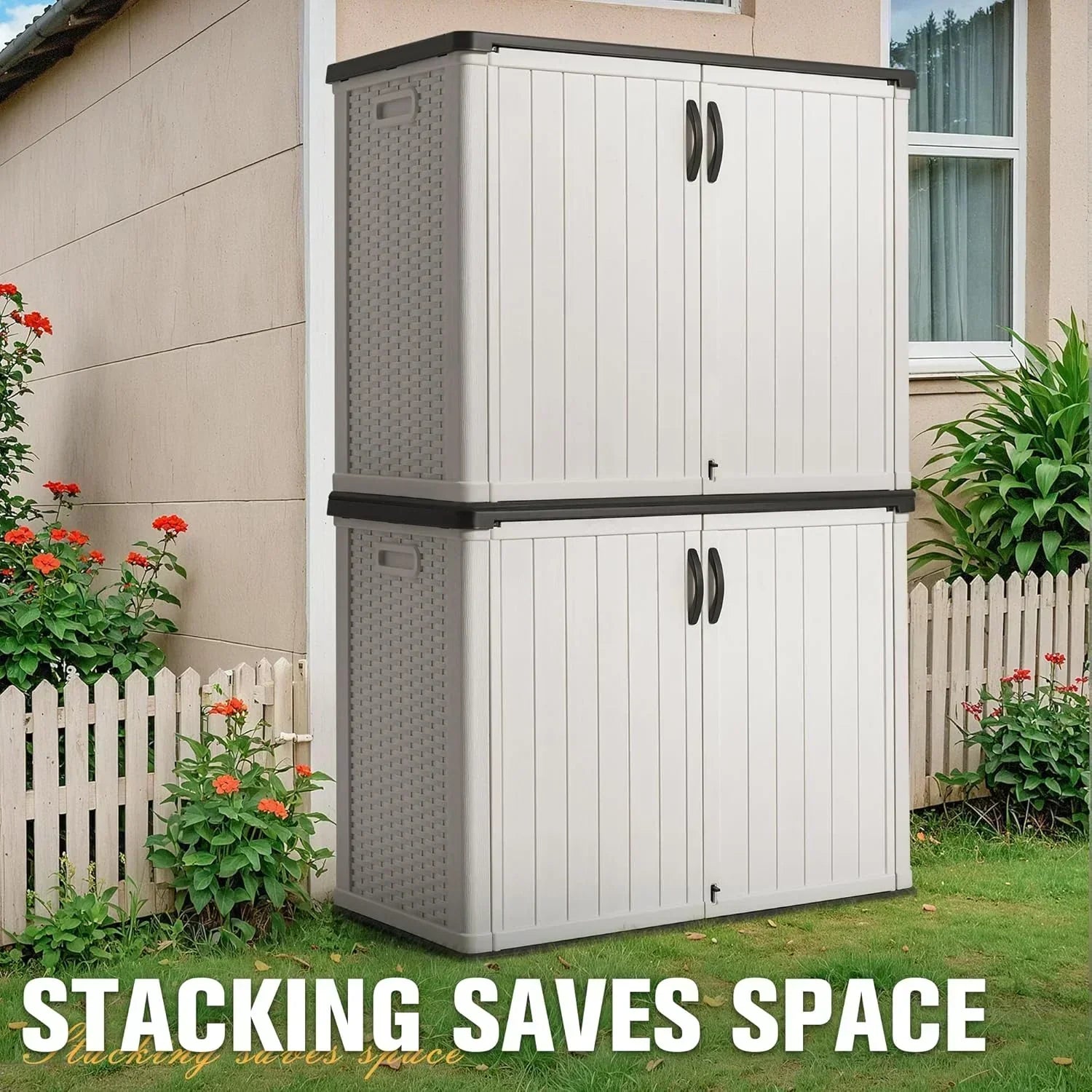 Greesum Outdoor Horizontal Storage Shed 27 Cu.ft Resin Large Storage Box for Garden Patio wourant