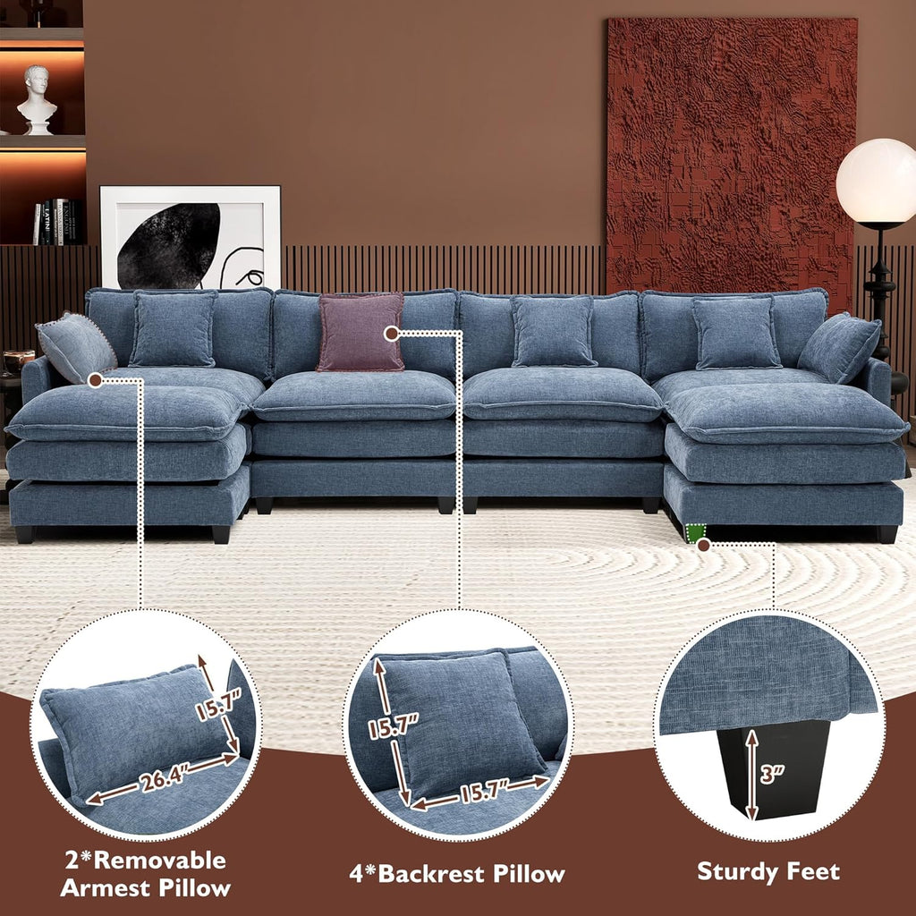 ihanherry 146-inch U-shaped modern sofa modular area cloud sofa wourant