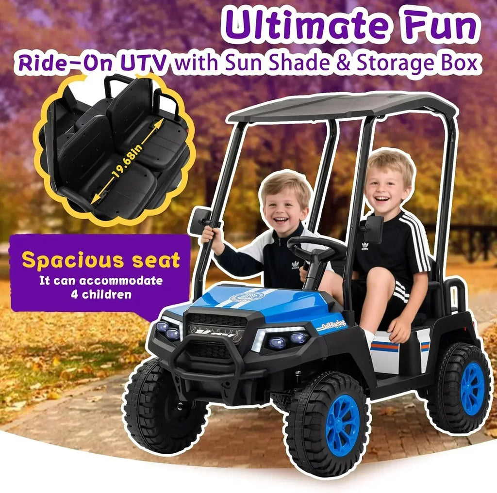 24V 7AH Children's Golf Cart with Remote Control Removable Awning 4-Wheel Spring Suspension wourant