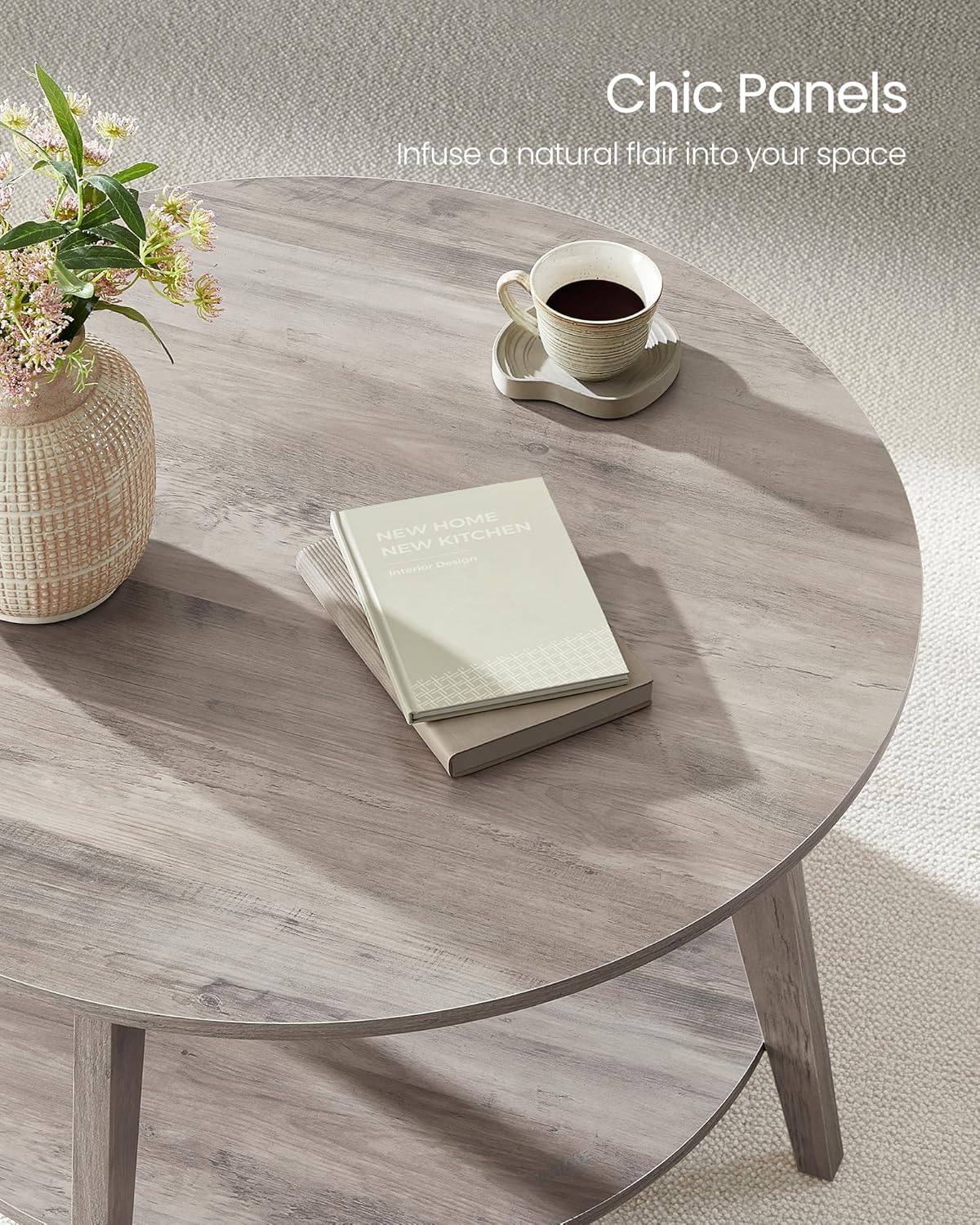 VASAGLE Round Coffee Table 2 Tier Coffee Table with Storage for Living Room 31.5 x 17.7 Inches wourant