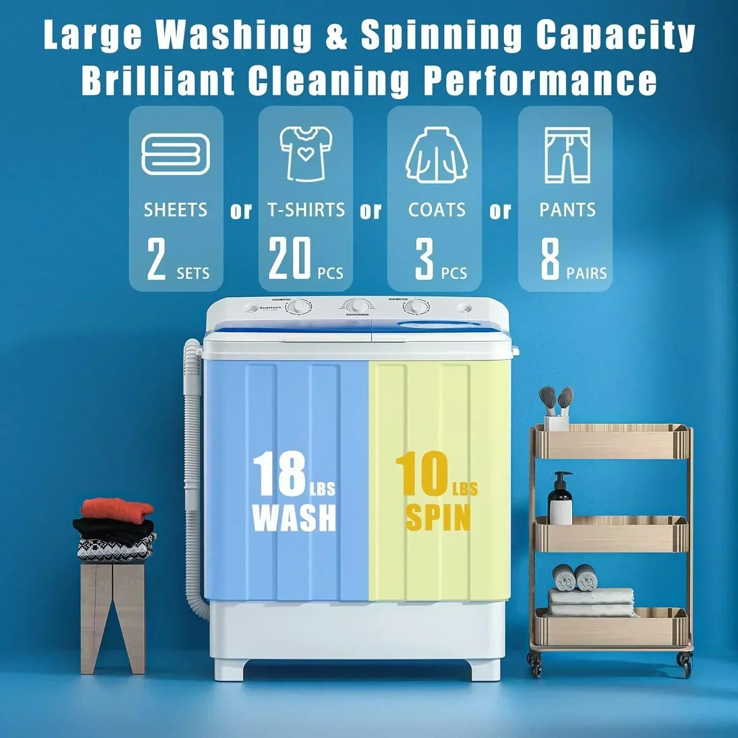 Auertech Portable Washing Machine 28lb Twin Tub Washing Machine Compact Washing Machine wourant