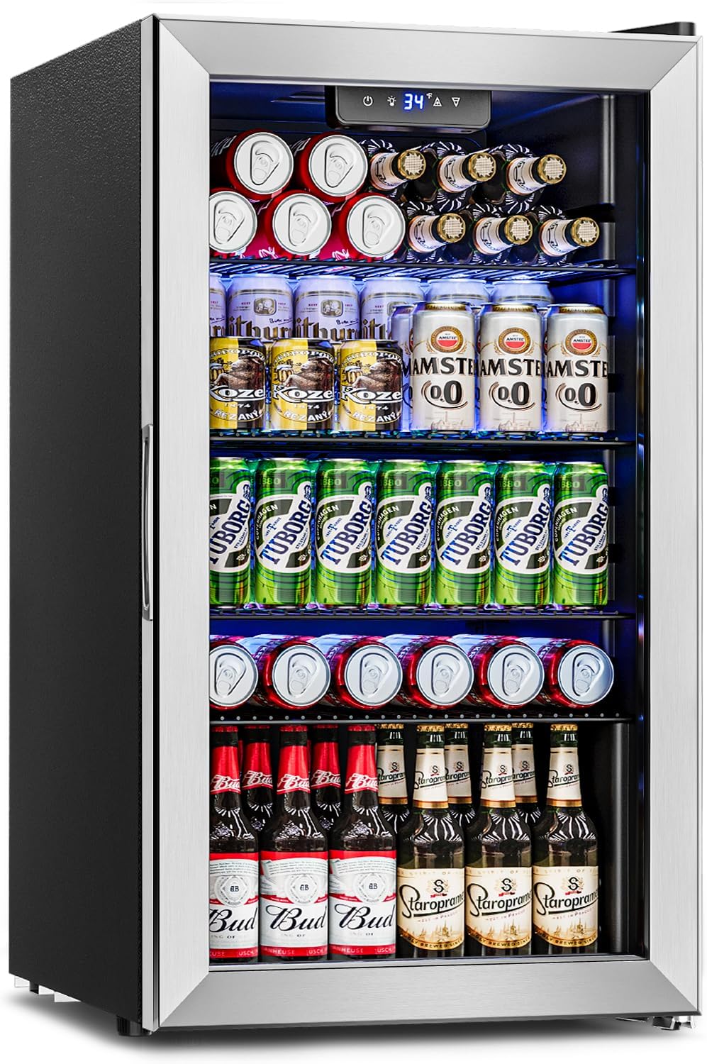 Beverage Refrigerator Cooler 126 Can Mini Fridge Glass Door for Drinks Soda Beer Wine Refrigerator wourant