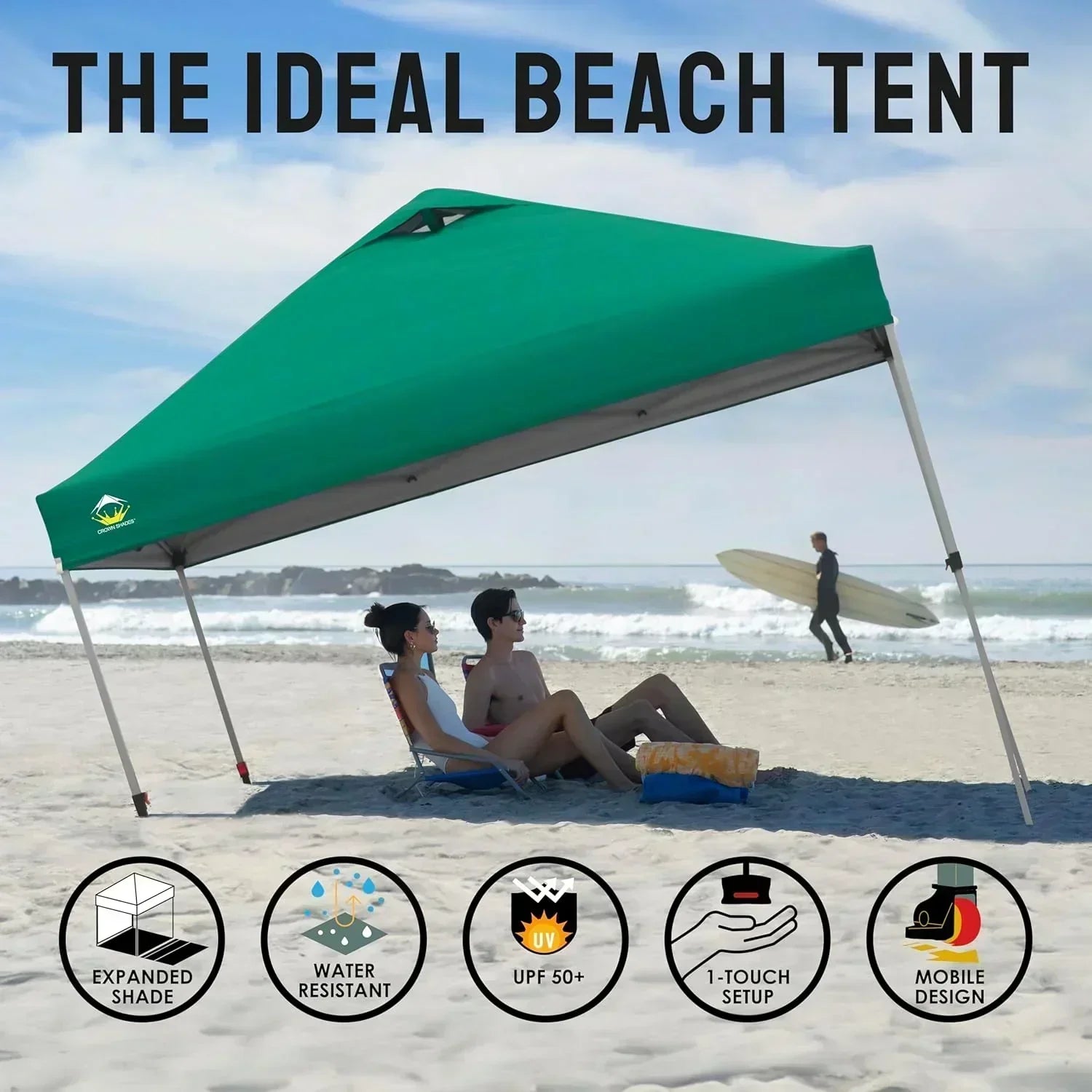 10x10 Pop-Up Awning One-Click Installation Beach Tent Outdoor Sunshade Silver Coated Top wourant