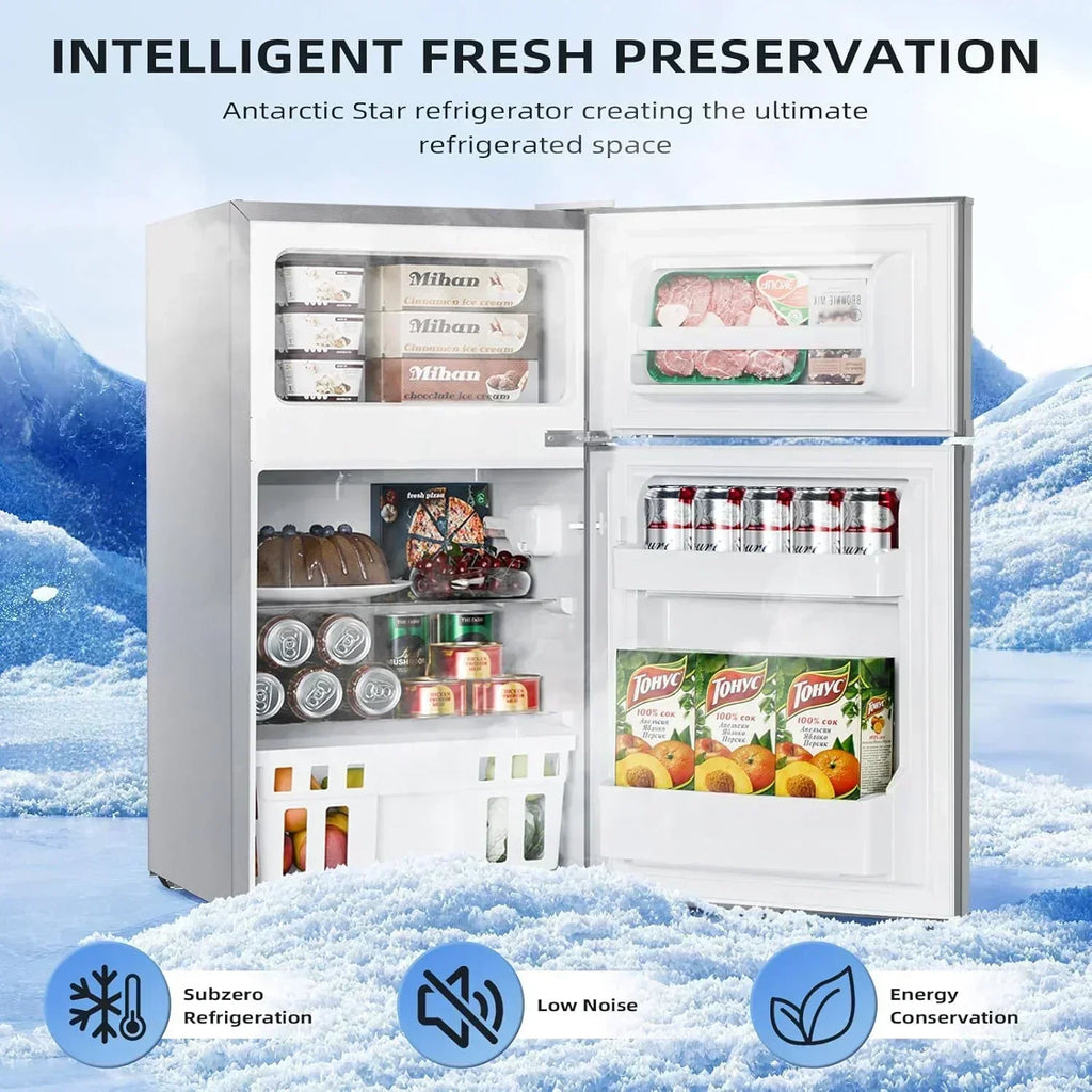 Antarctic Star 3.2 Cu.Ft Mini Refrigerator with Freezer Double Door Fridge Compact Refrigerator wourant