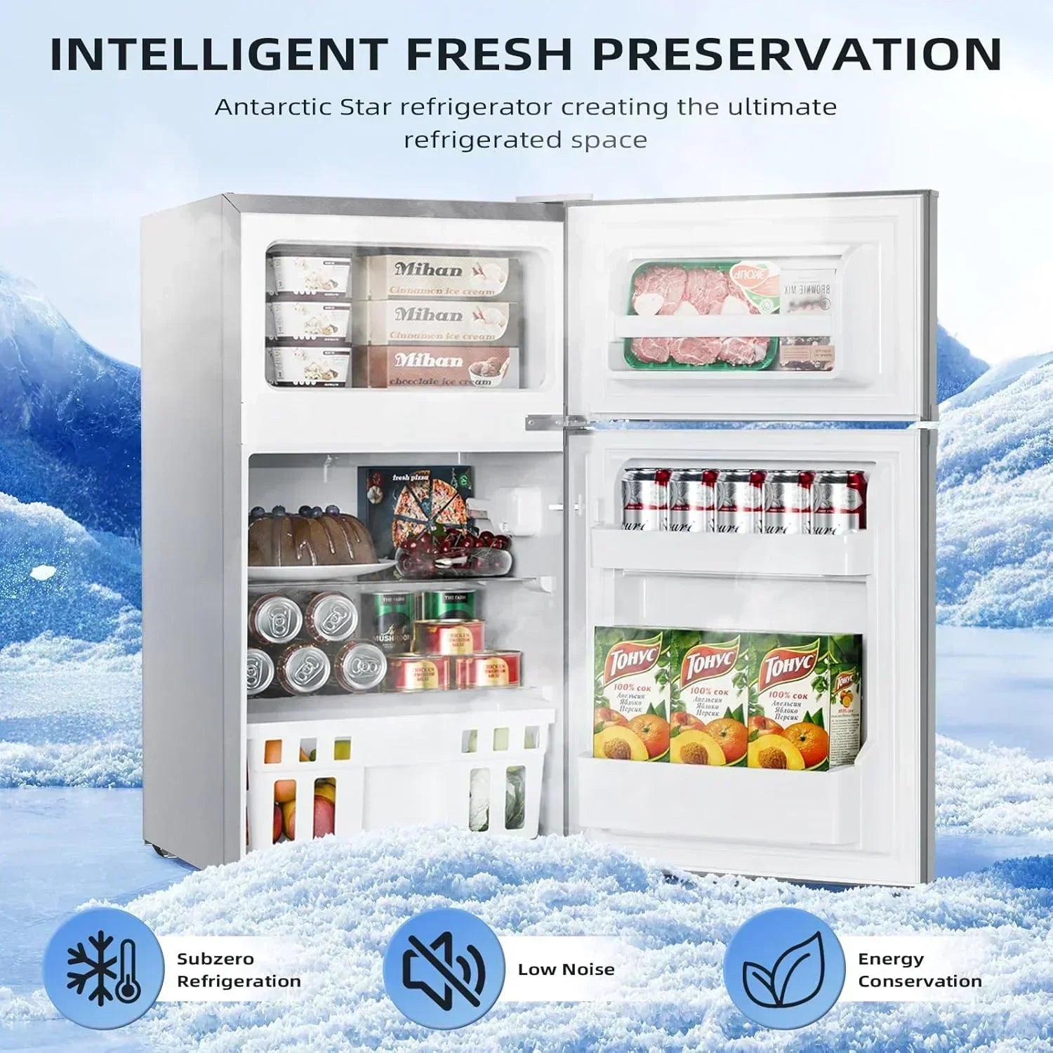 Antarctic Star 3.2 Cu.Ft Mini Refrigerator with Freezer Double Door Fridge Compact Refrigerator wourant
