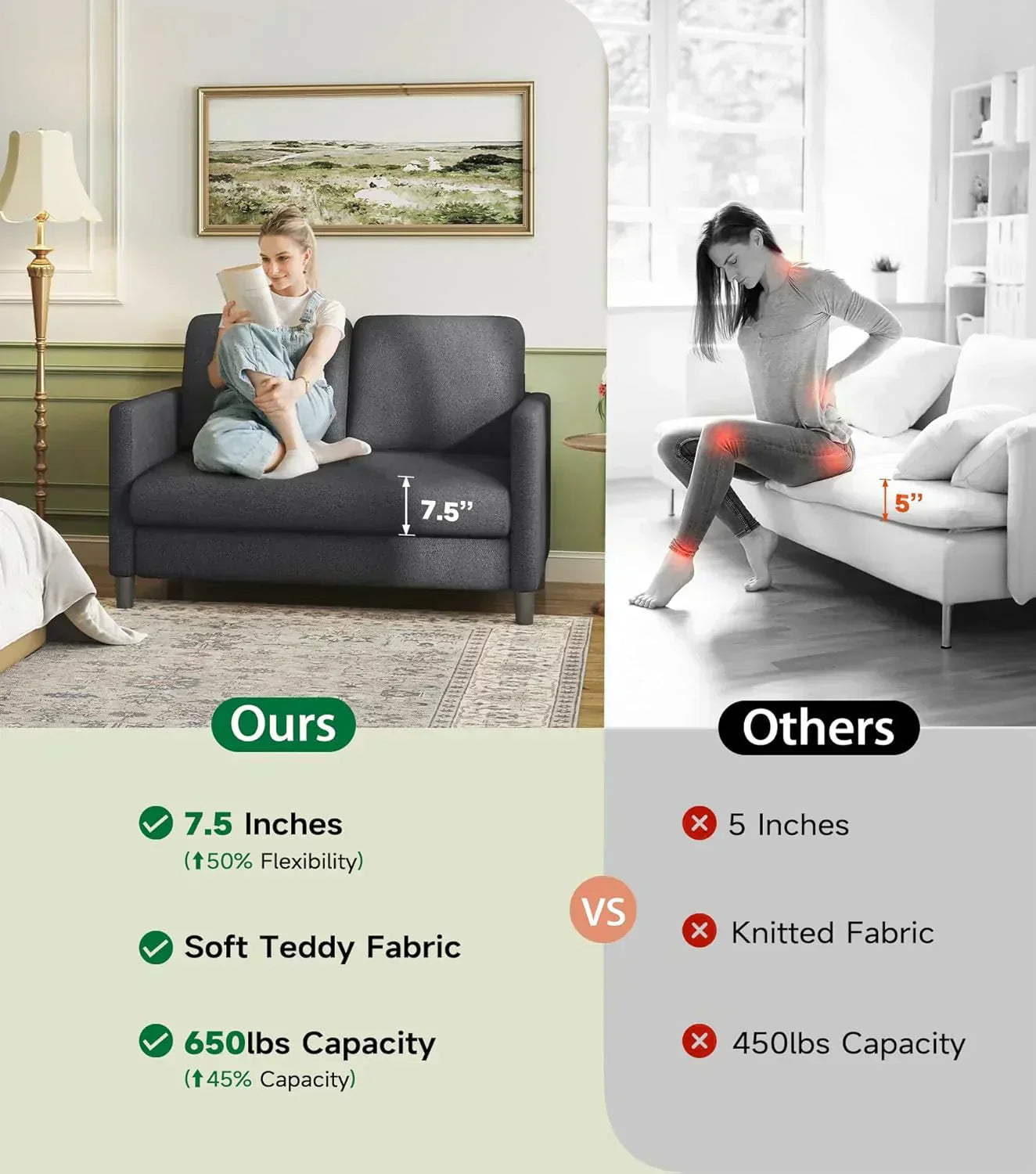 Loveseat Sofa 51" Love Seat Comfy Corduroy Small Loveseat Tool-Free Setup Couch wourant