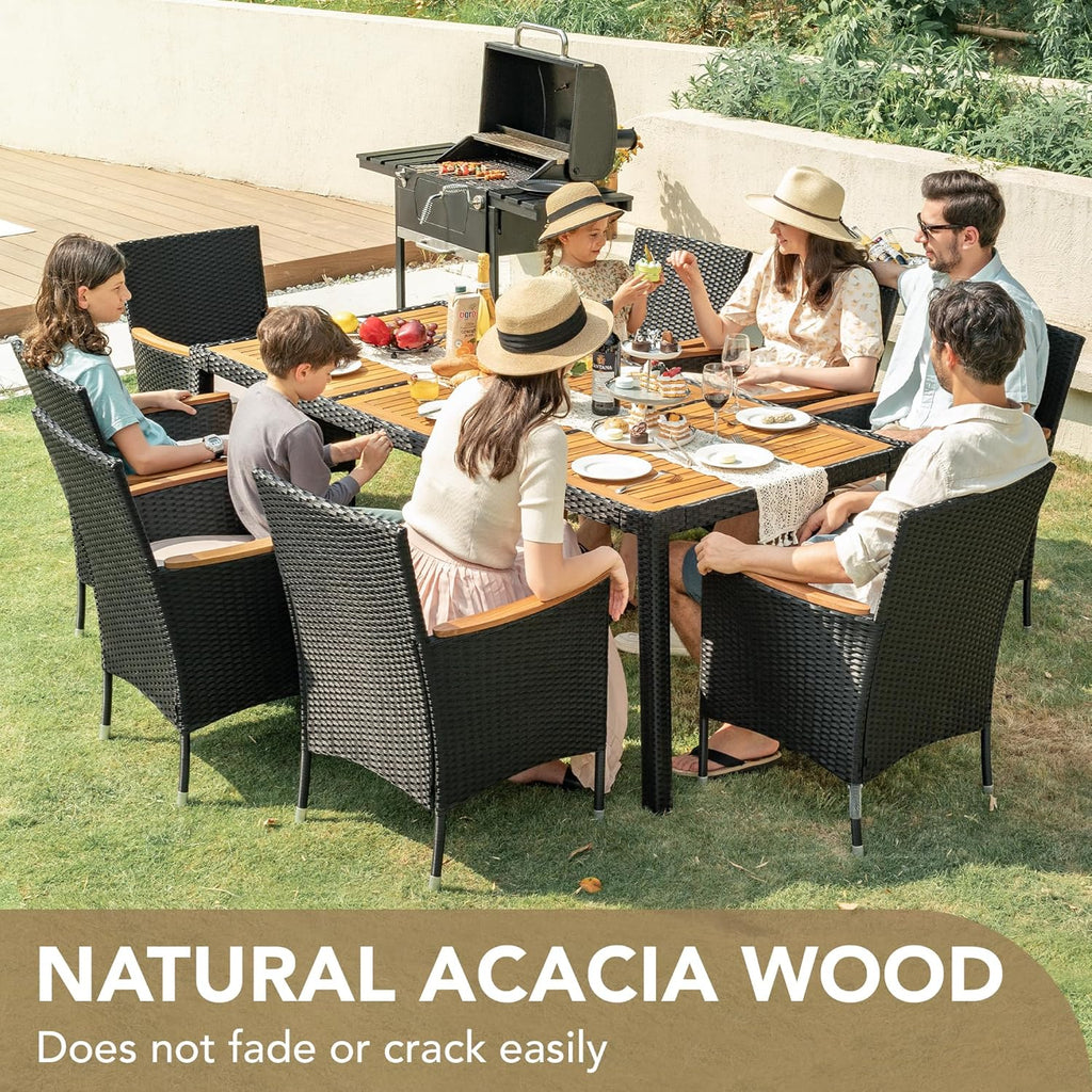Devoko Dining 7 PCS Furniture Patio Conversation Set with Acacia Wood Table Top Rattan Outdoor wourant