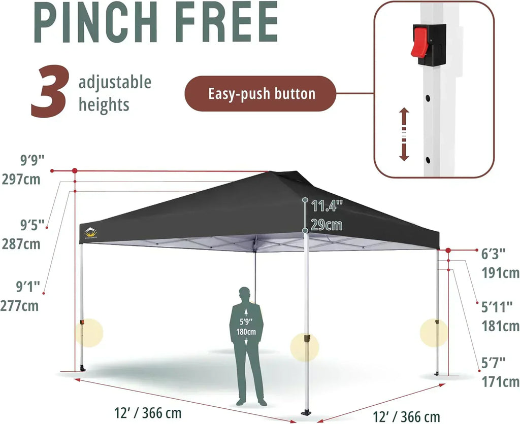 10x10 Pop-Up Awning One-Click Installation Beach Tent Outdoor Sunshade Silver Coated Top wourant