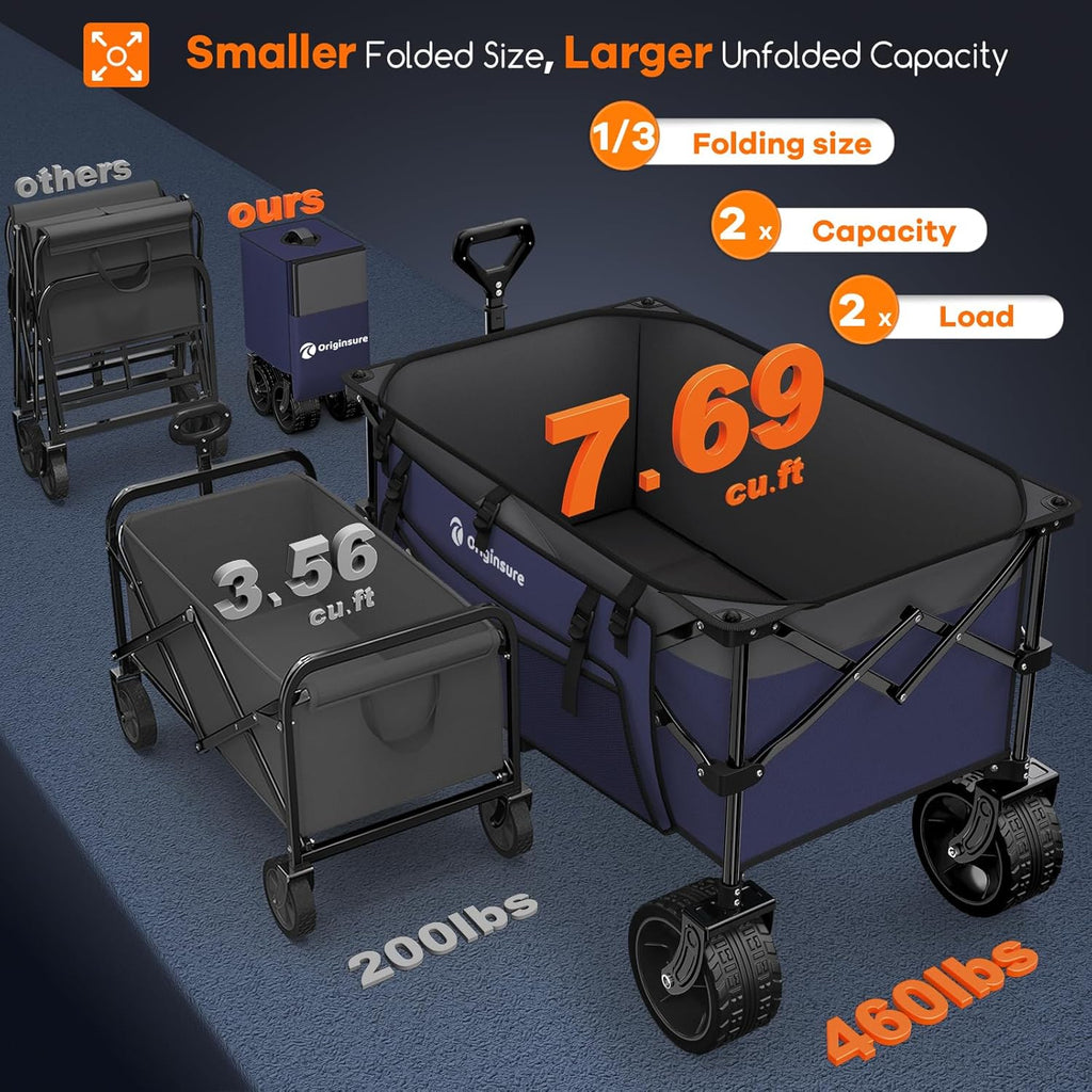 38" long foldable four-wheel stroller 460 lb capacity 220 liter folding beach stroller wourant