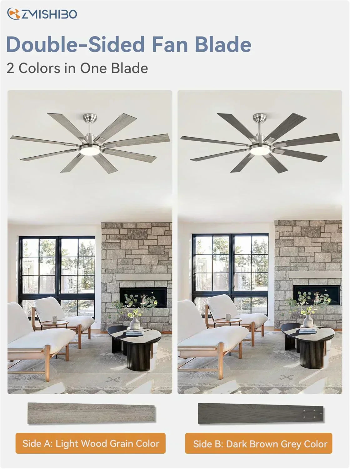 Zmishibo 72-inch large ceiling fan with lighting and remote indoor/outdoor wourant