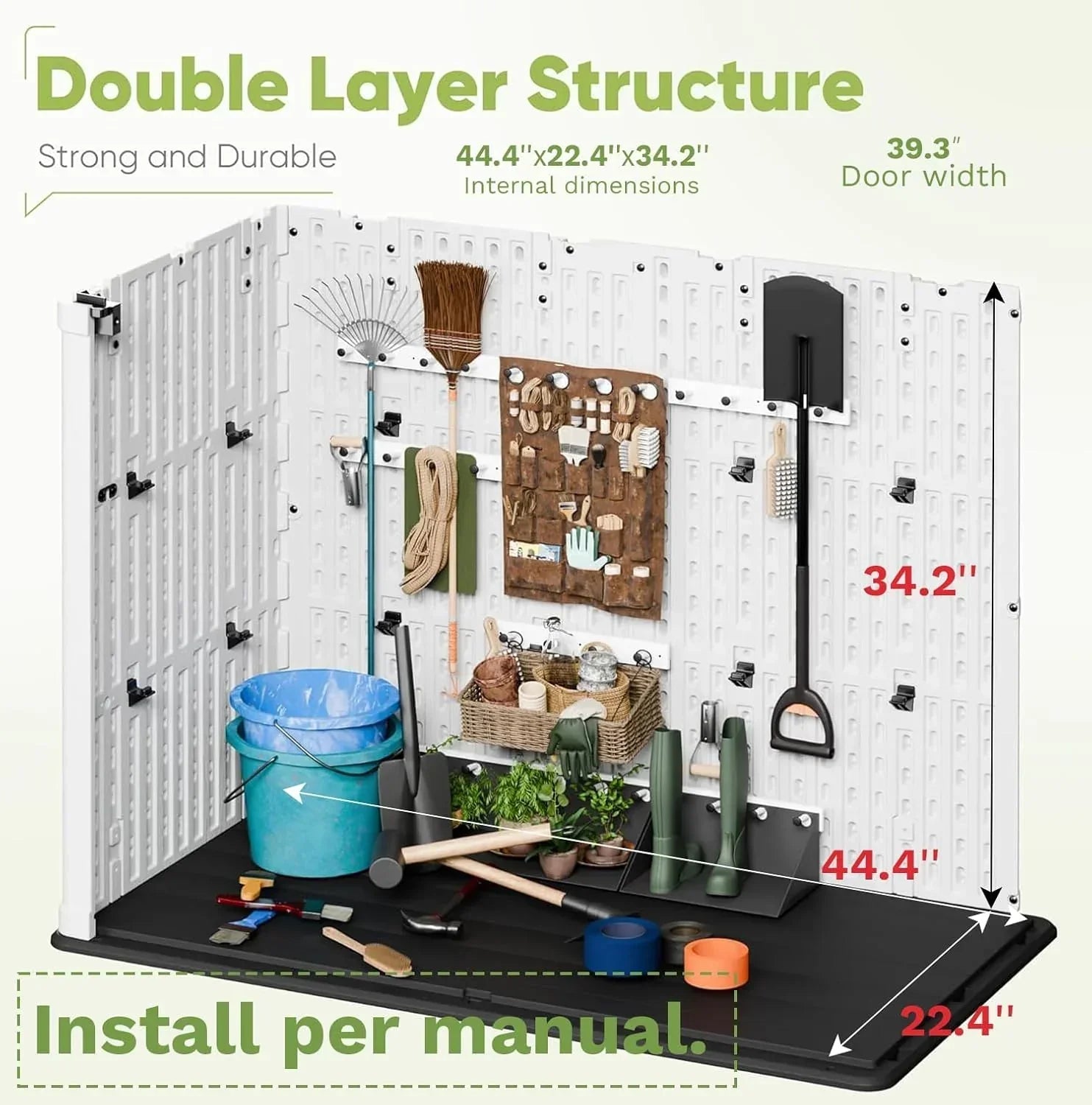 Devoko Outdoor Storage Cabinet 26 Cu Ft with Lockable Doors Horizontal Storage Shed Waterproof wourant