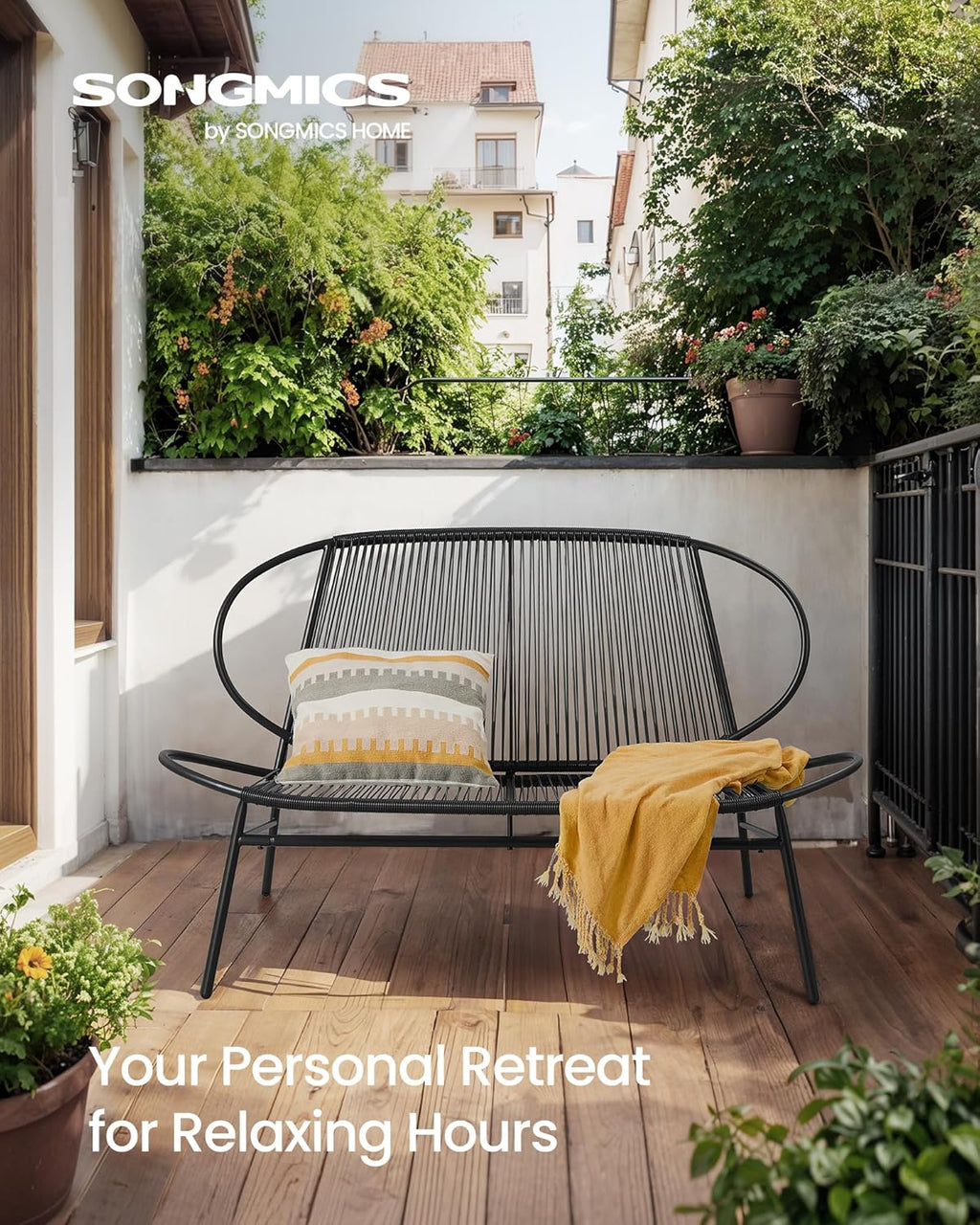 Outdoor Settee 2-Seat Garden Furniture with Backrest PE Rattan wourant