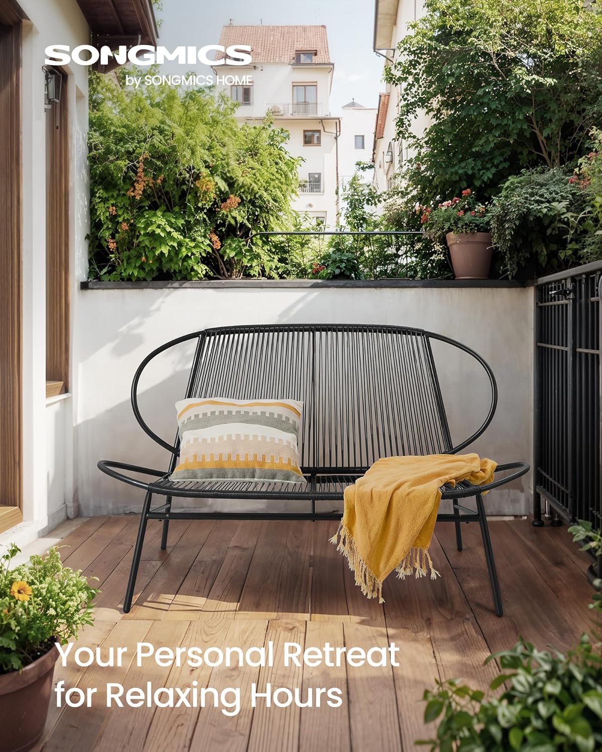 Outdoor Settee 2-Seat Garden Furniture with Backrest PE Rattan wourant