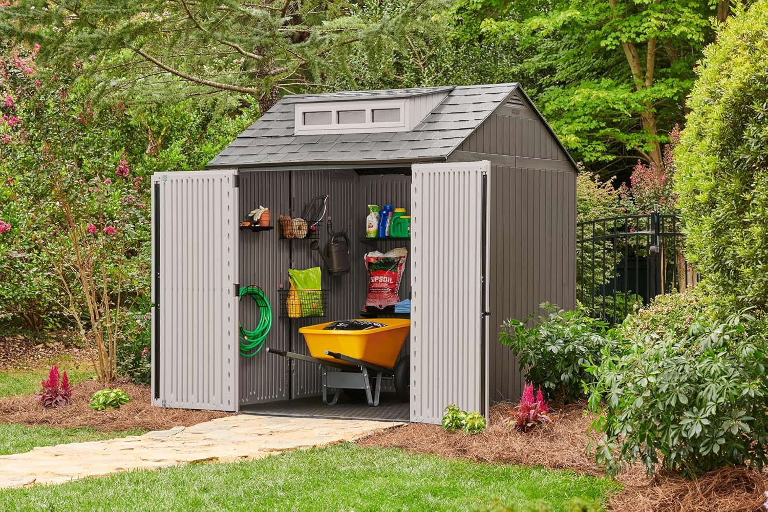 Rubbermaid Resin Outdoor Storage Shed With Floor Weather Resistant Gray Organization for Home wourant