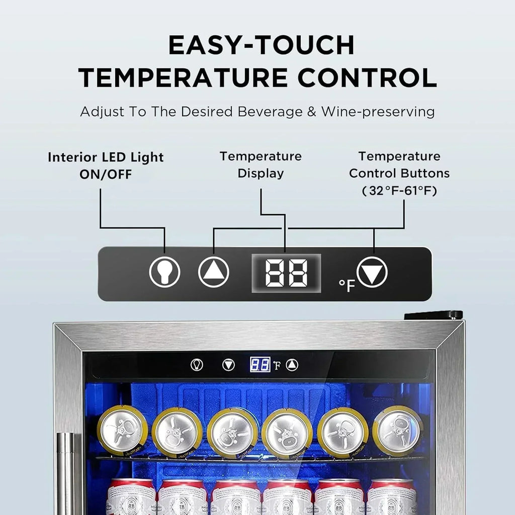 Mini Fridge 130 Can Beverage Refrigerator Cooler Drink Fridge Adjustable Temperature Control wourant