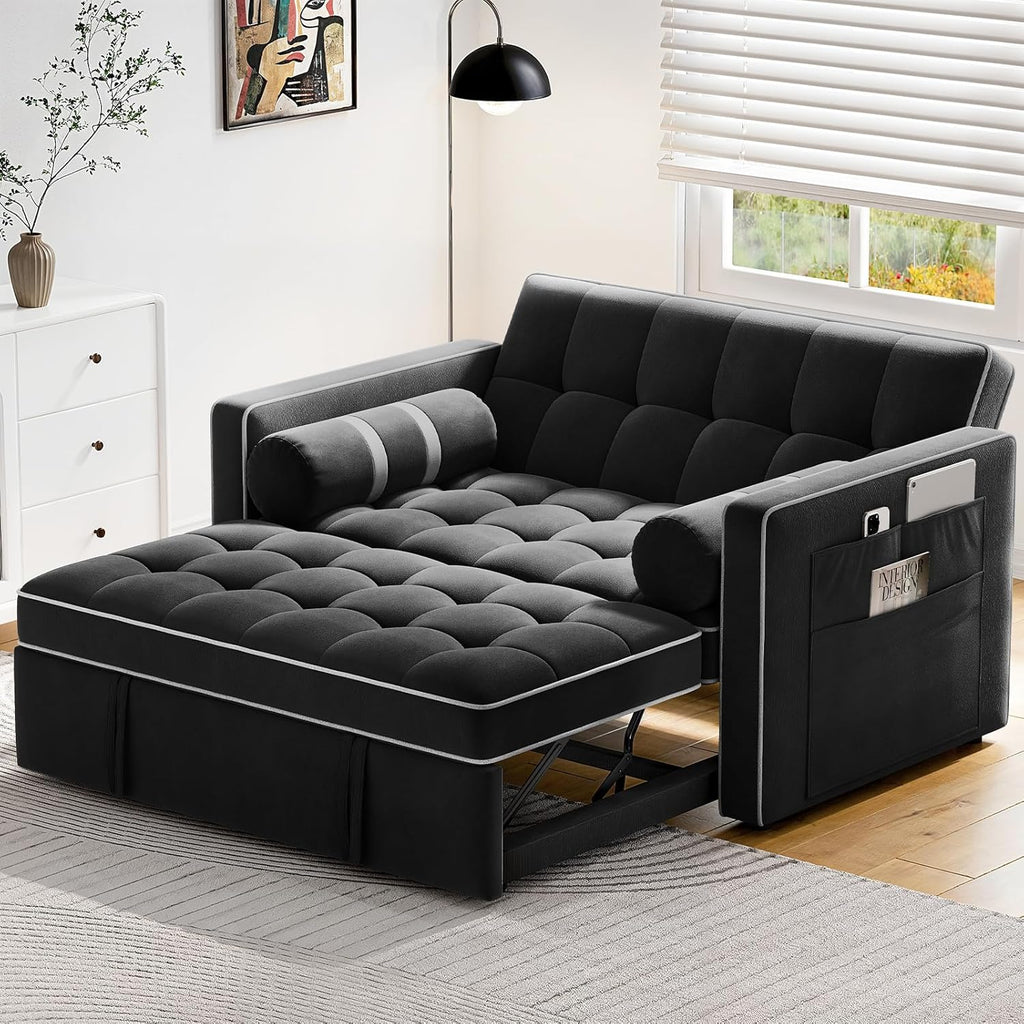 Pipishell 3 in 1 Convertible Sleeper Sofa Bed Pull Out Couch for Living Room USB Ports Side Pockets wourant