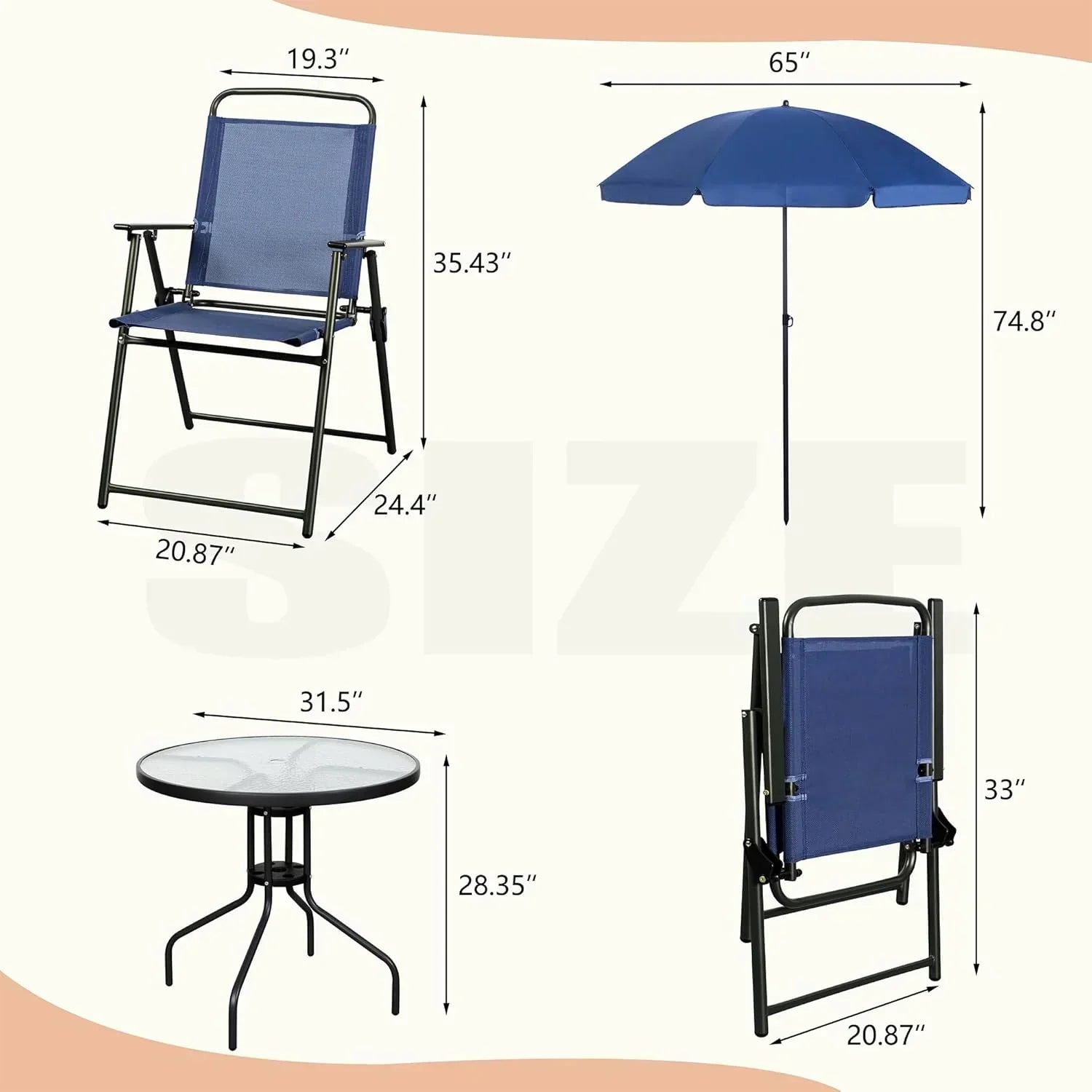 Vongrasig 6 Piece Folding Patio Dining Set Small Metal Outdoor Garden Patio Table and Chair Set wourant