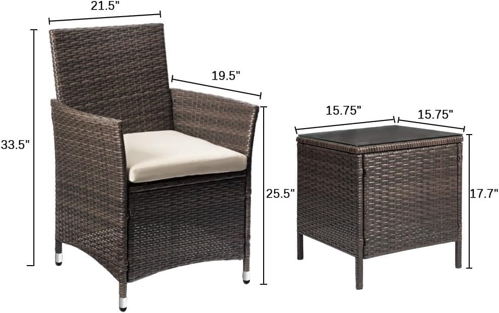 Devoko Patio Porch Furniture Sets 3 Pieces PE Rattan Wicker Chairs Outdoor Garden Furniture Sets wourant
