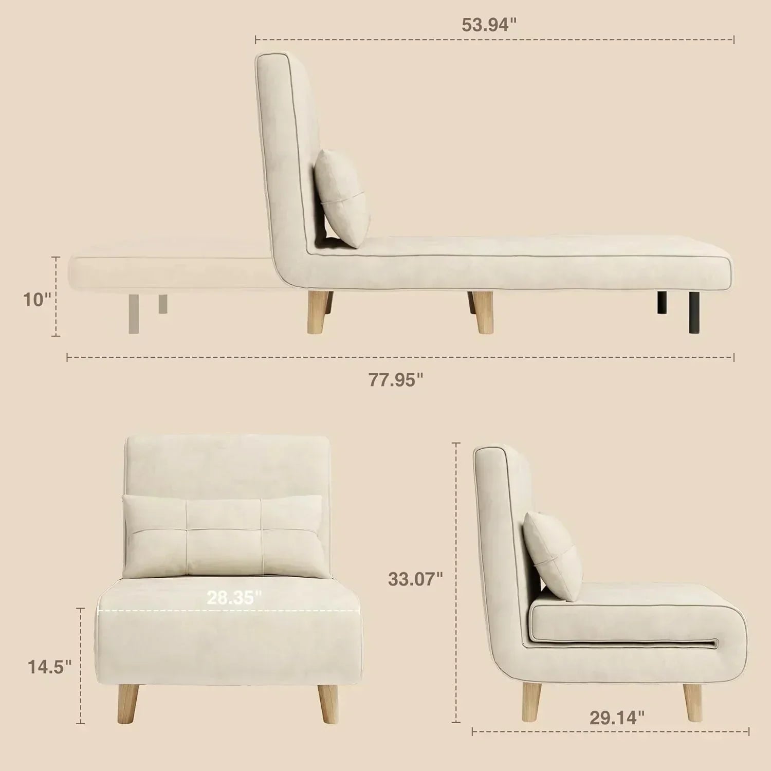 3-in-1 sleeper chair bed convertible chair bed futon sofa with adjustable backrest wourant