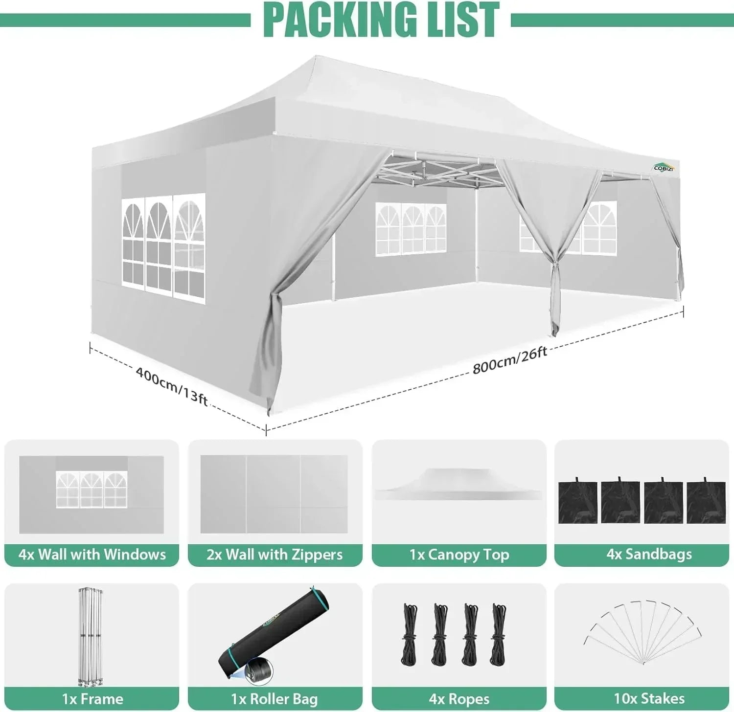 COBIZI 10x20 Heavy Duty Pop up Canopy Tent 6 sidewalls Commercial Canopy Wedding Party Tents wourant
