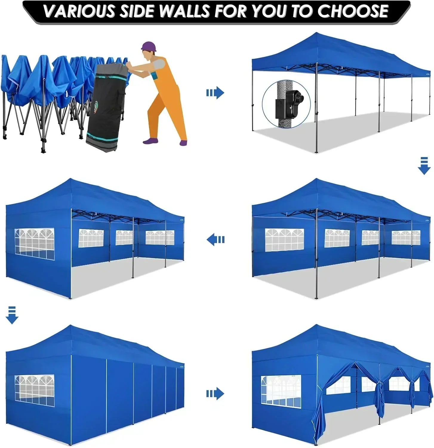 COBIZI 10x20 Heavy Duty Pop up Canopy Tent 6 sidewalls Commercial Canopy Wedding Party Tents wourant