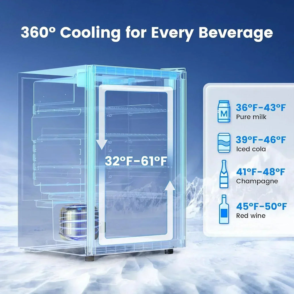 Beverage Refrigerator Cooler 126 Can Mini Fridge Glass Door for Drinks Soda Beer Wine Refrigerator wourant