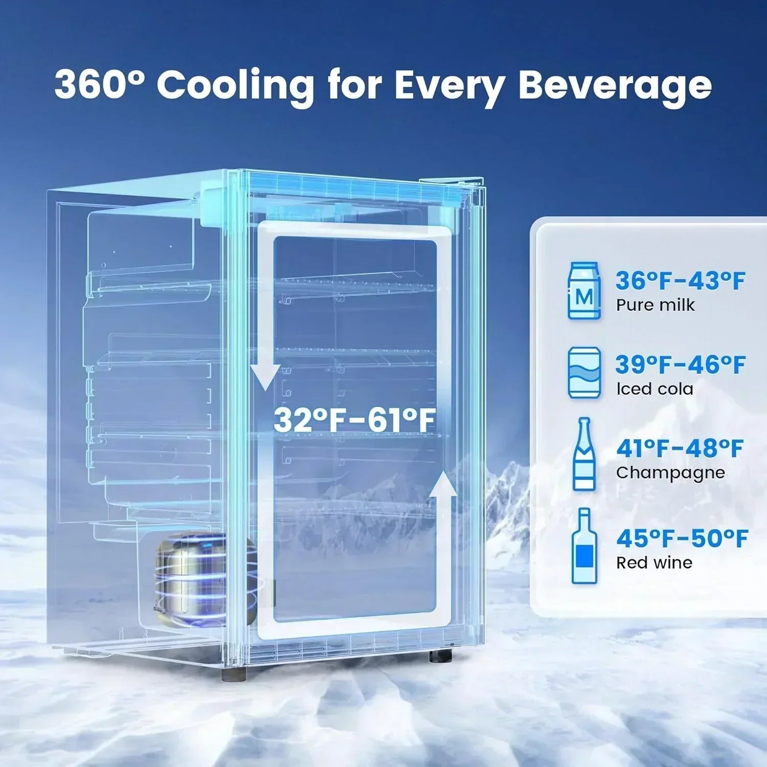 Beverage Refrigerator Cooler 126 Can Mini Fridge Glass Door for Drinks Soda Beer Wine Refrigerator wourant