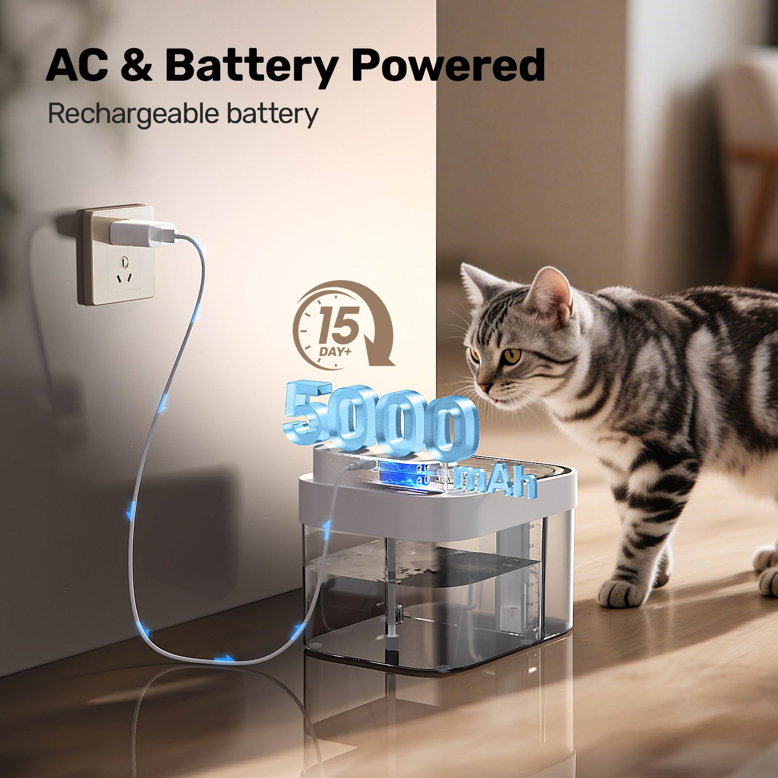 Cat Water Fountain Dual Tank No Filter 3L Battery Powered with Stainless Steel Tray for Cats wourant
