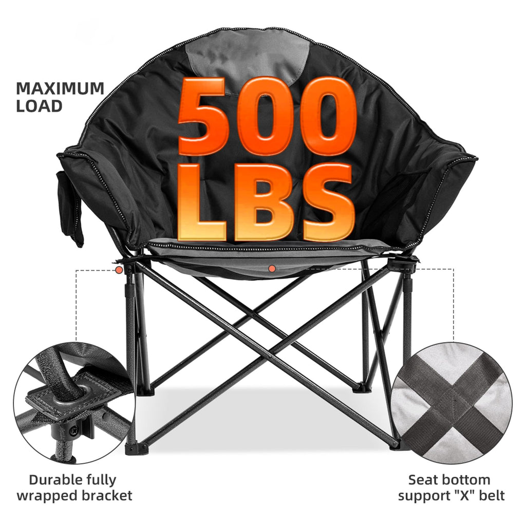 Oversized Heavy Duty Moon Saucer Camping Chair 500 lbs with Cup Holder Storage Pocket Carry Bag jumpsub