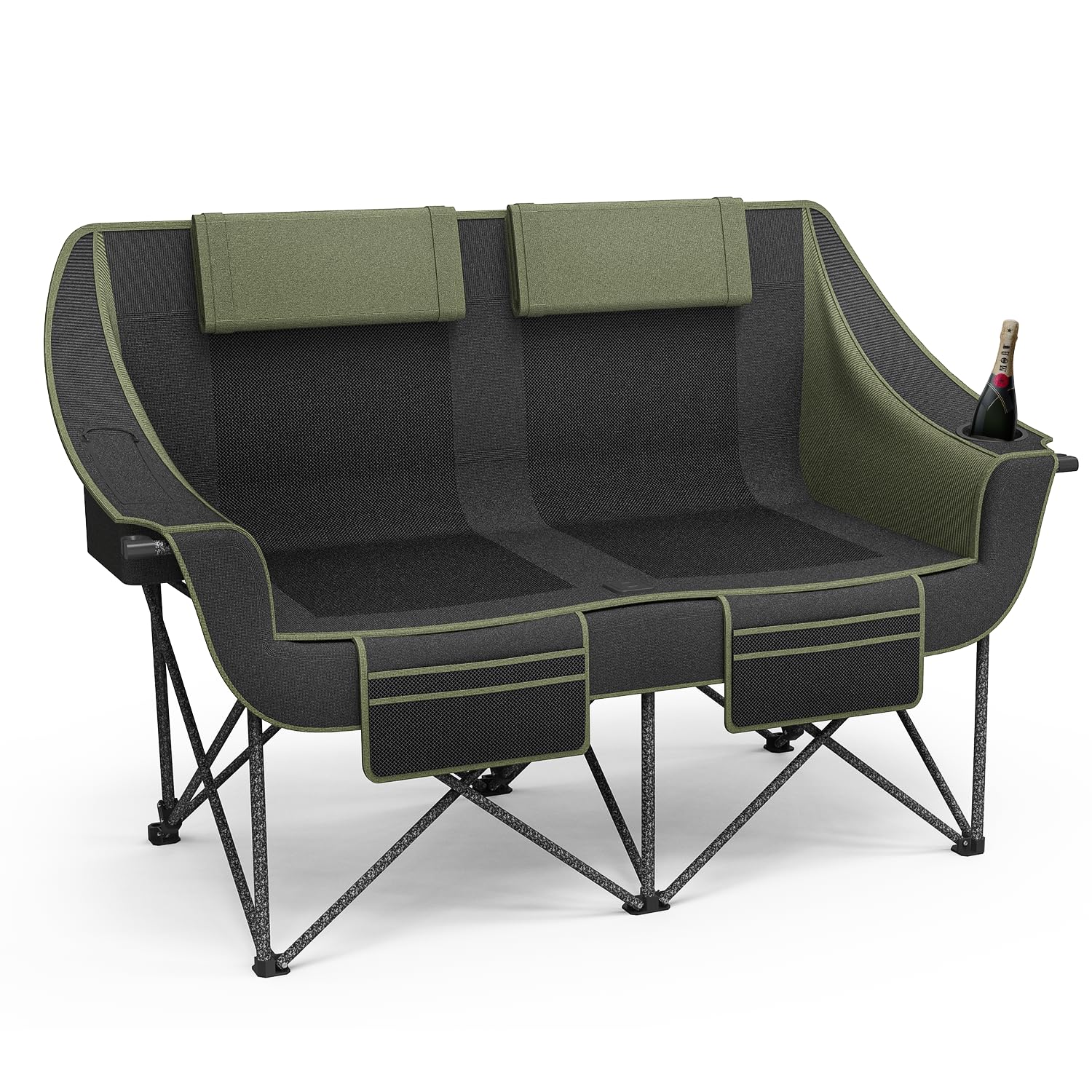 Oversized Heavy Duty Folding Camping Chair for Two Adults Loveseat with Cup Holders and Carry Bag 660 lbs jumpsub