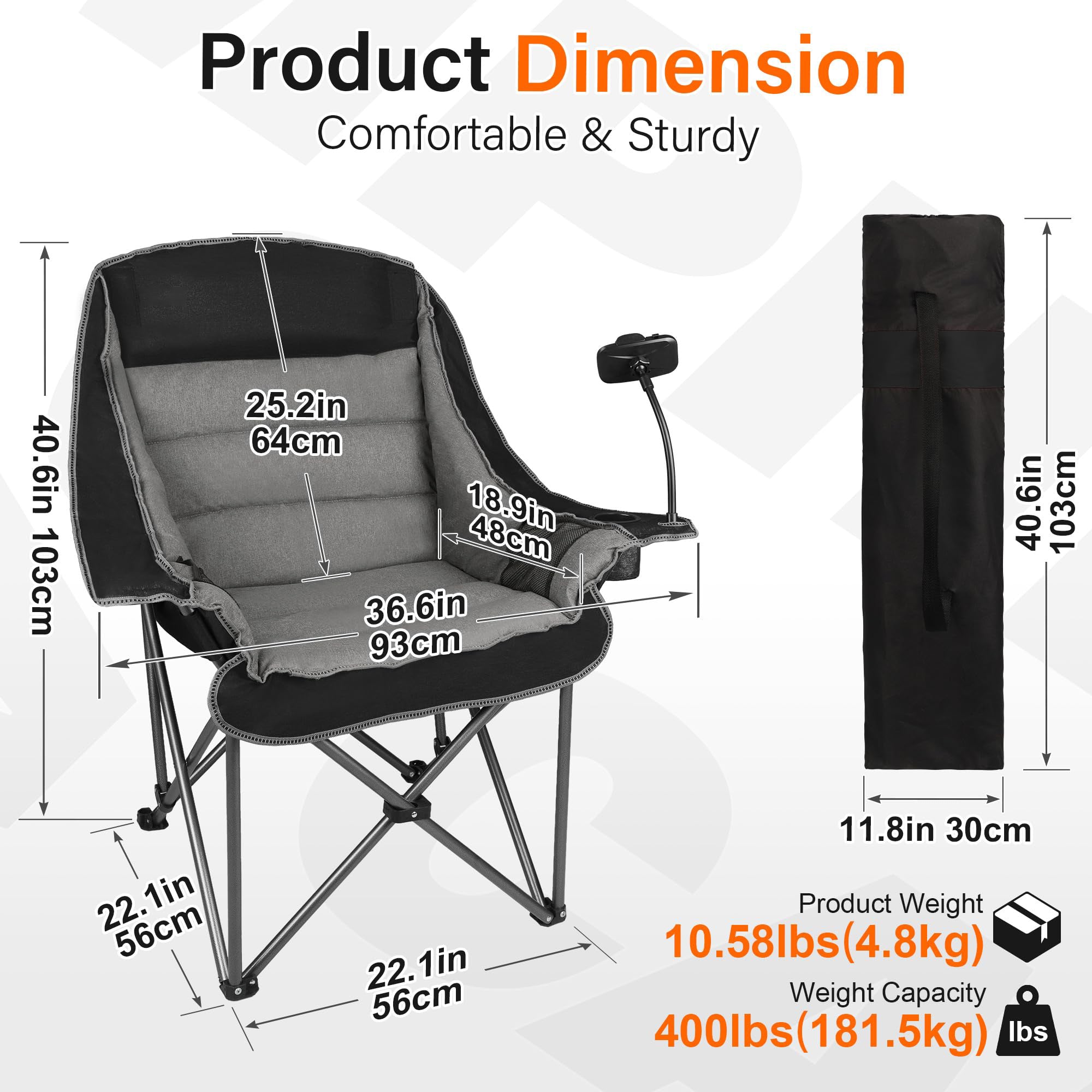 Oversized Folding Camping Chair for Adults Heavy Duty 400 lbs with Cup Holder Phone Holder Pocket jumpsub