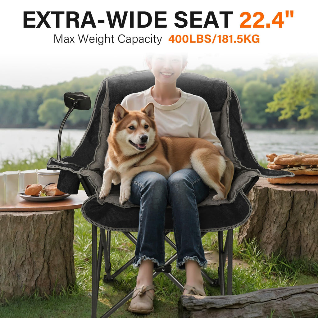 Oversized Folding Camping Chair for Adults Heavy Duty 400 lbs with Cup Holder Phone Holder Pocket jumpsub