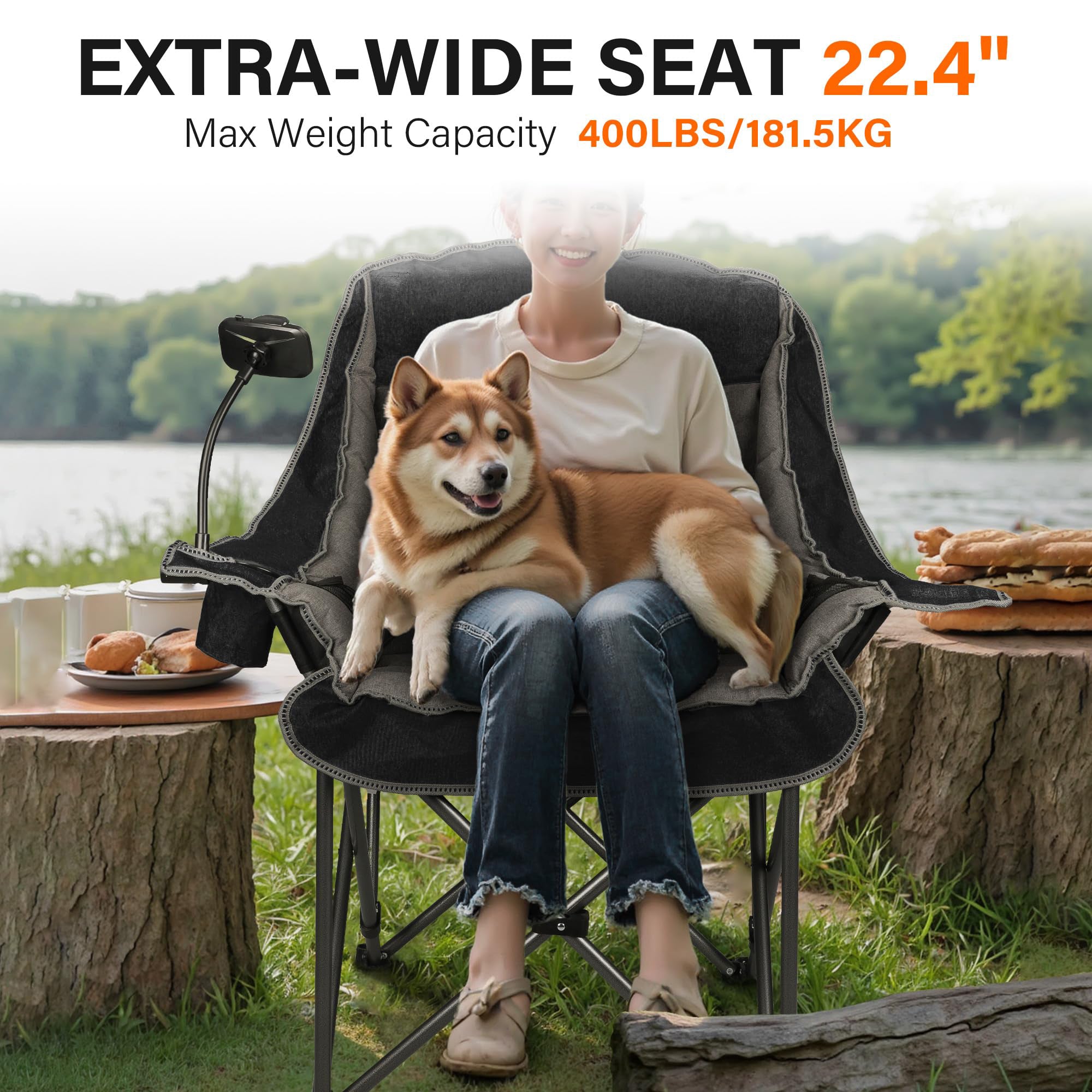 Oversized Folding Camping Chair for Adults Heavy Duty 400 lbs with Cup Holder Phone Holder Pocket jumpsub