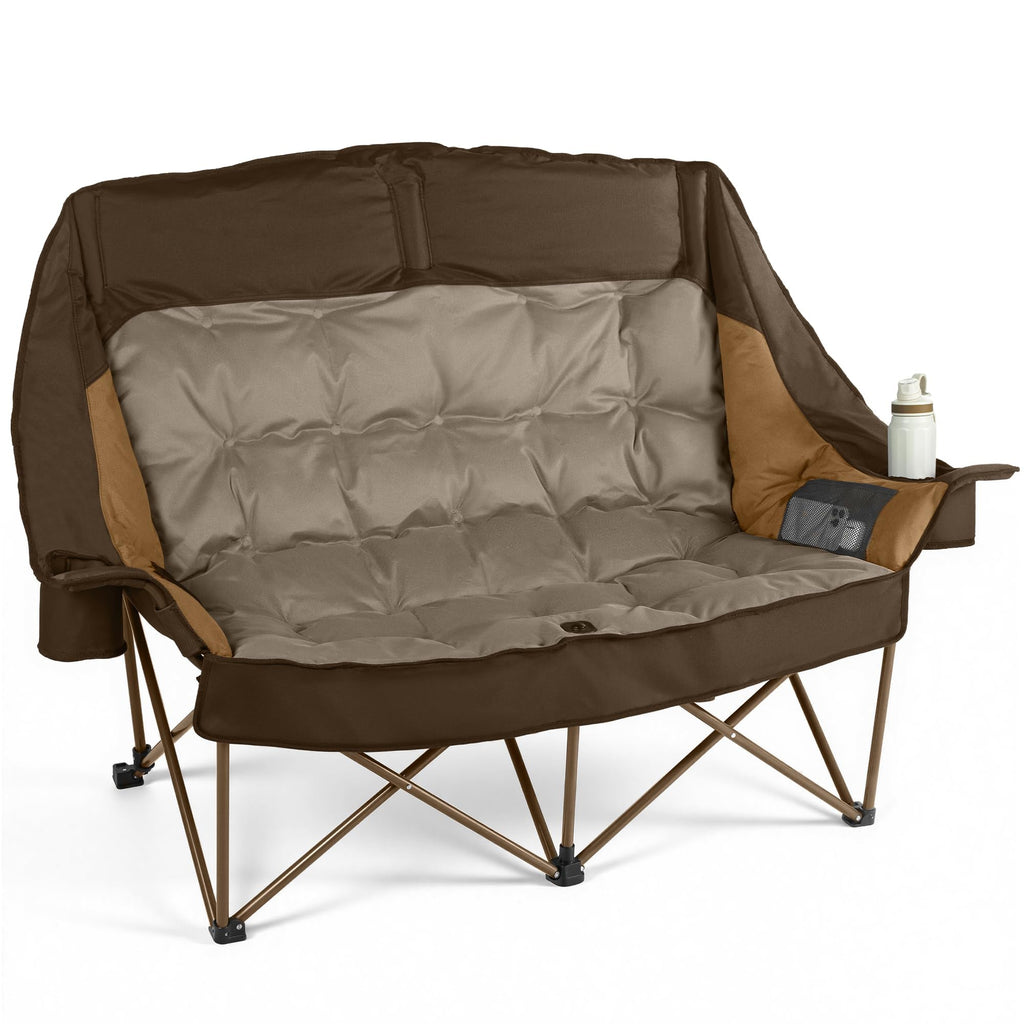 High Back Double Camping Chair Low Seat Folding Loveseat with Cup Holders and Carry Bag 800 lbs jumpsub